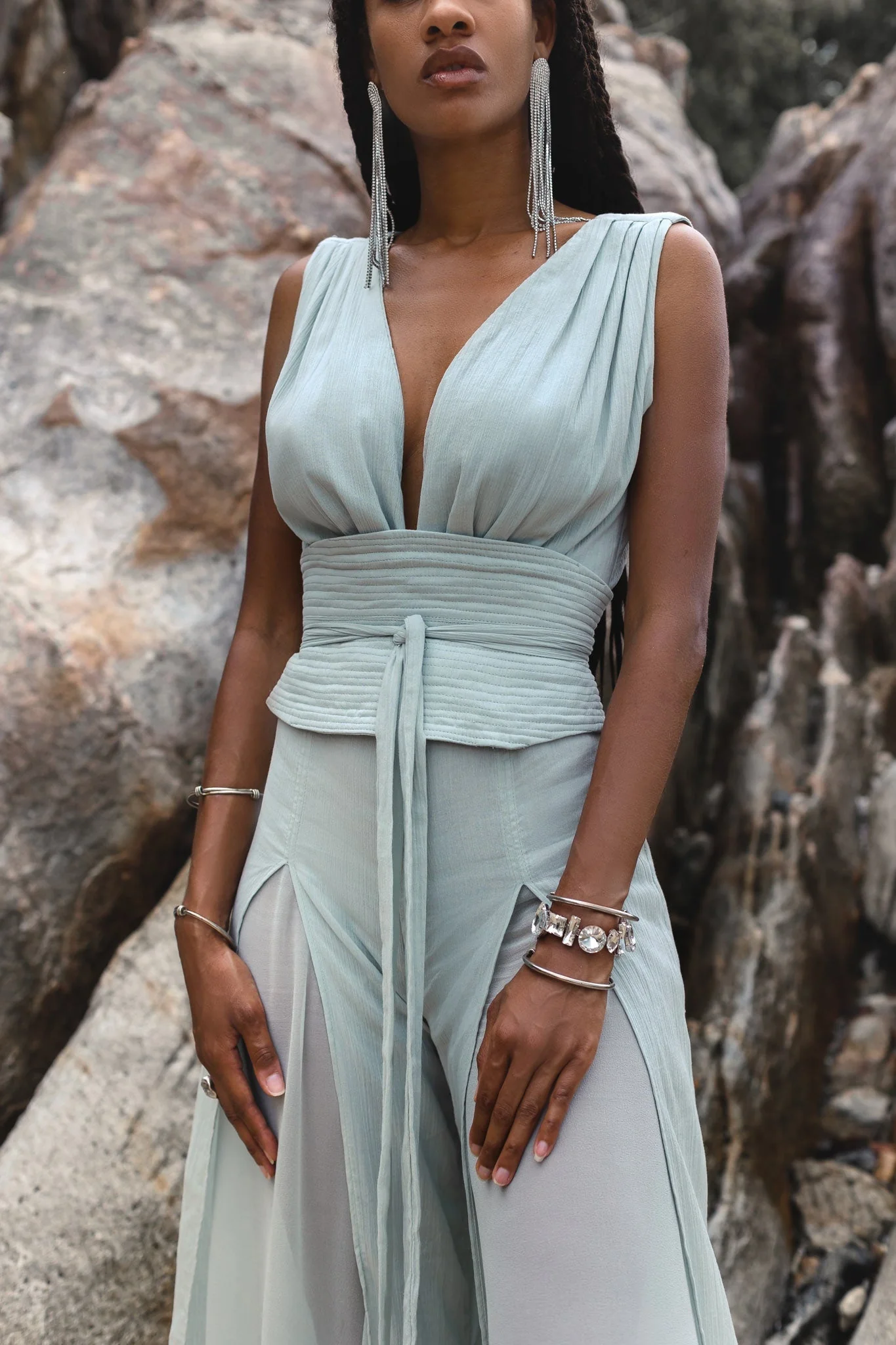 Ethereal Powder Blue Silk & Cotton Goddess Jumpsuit - Image 5