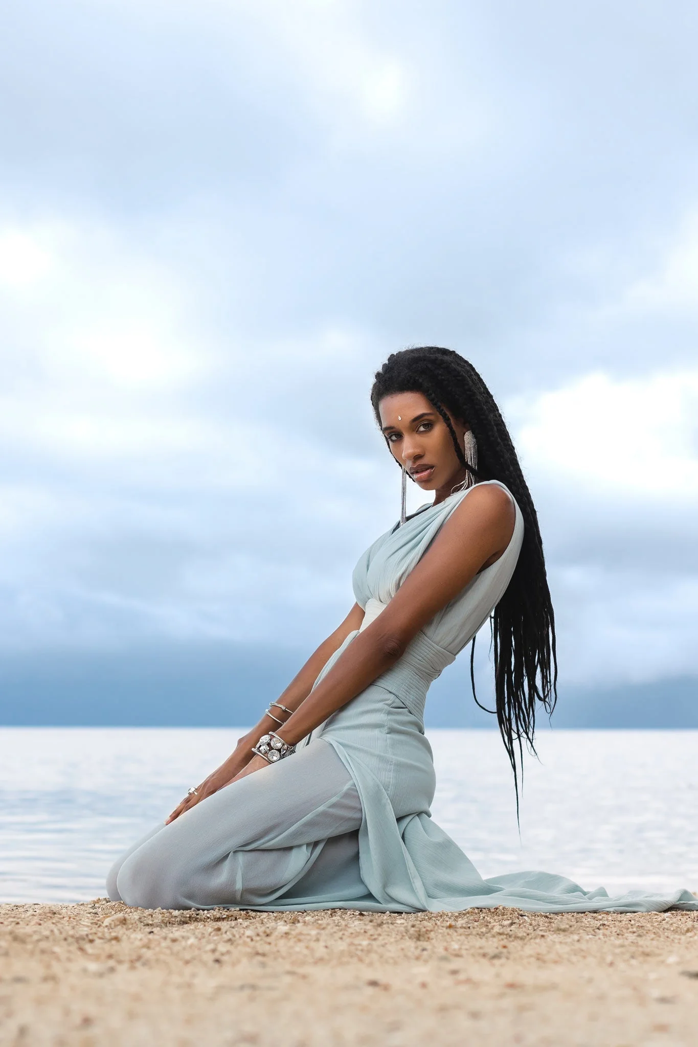 Ethereal Powder Blue Silk & Cotton Goddess Jumpsuit - Image 6