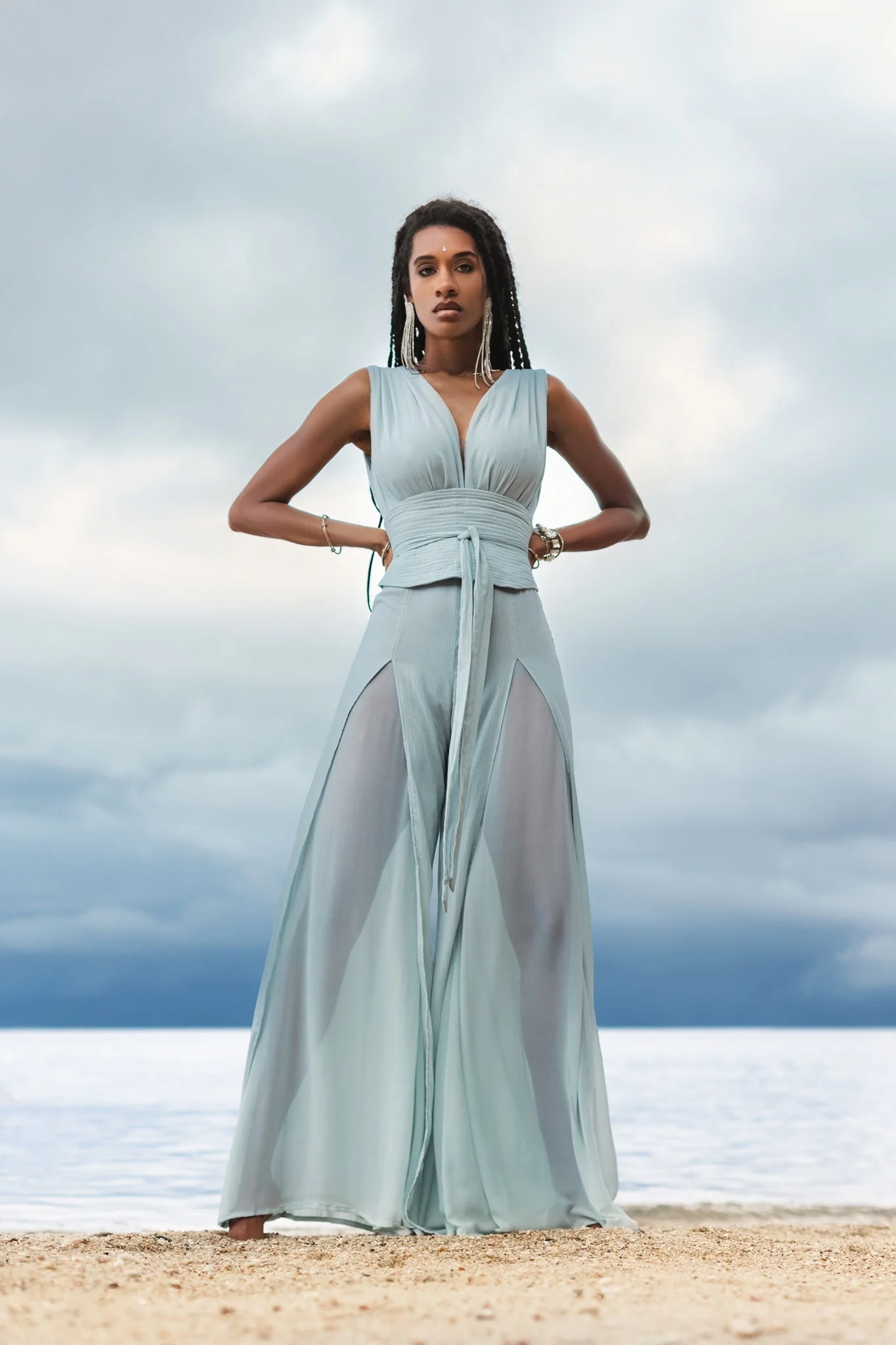 Ethereal Powder Blue Silk & Cotton Goddess Jumpsuit - Image 7