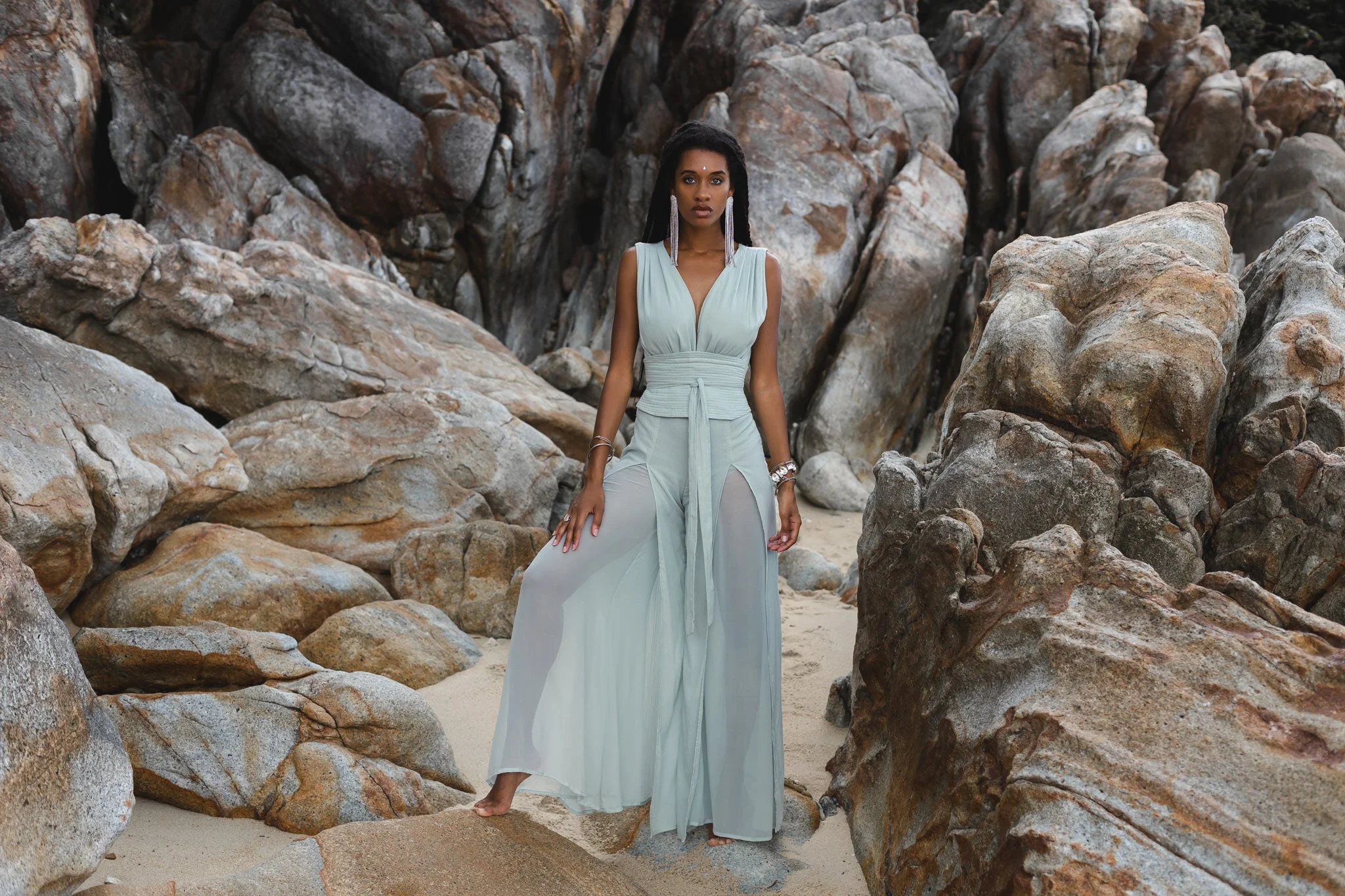 Ethereal Powder Blue Silk & Cotton Goddess Jumpsuit - Image 8