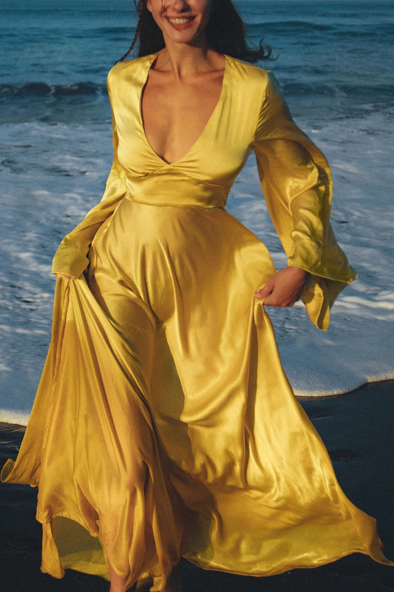 Gold Sundari Goddess Silk Gown • Bridesmaid Wedding Open Back Dress • Bridesmaid Dress - Image 2