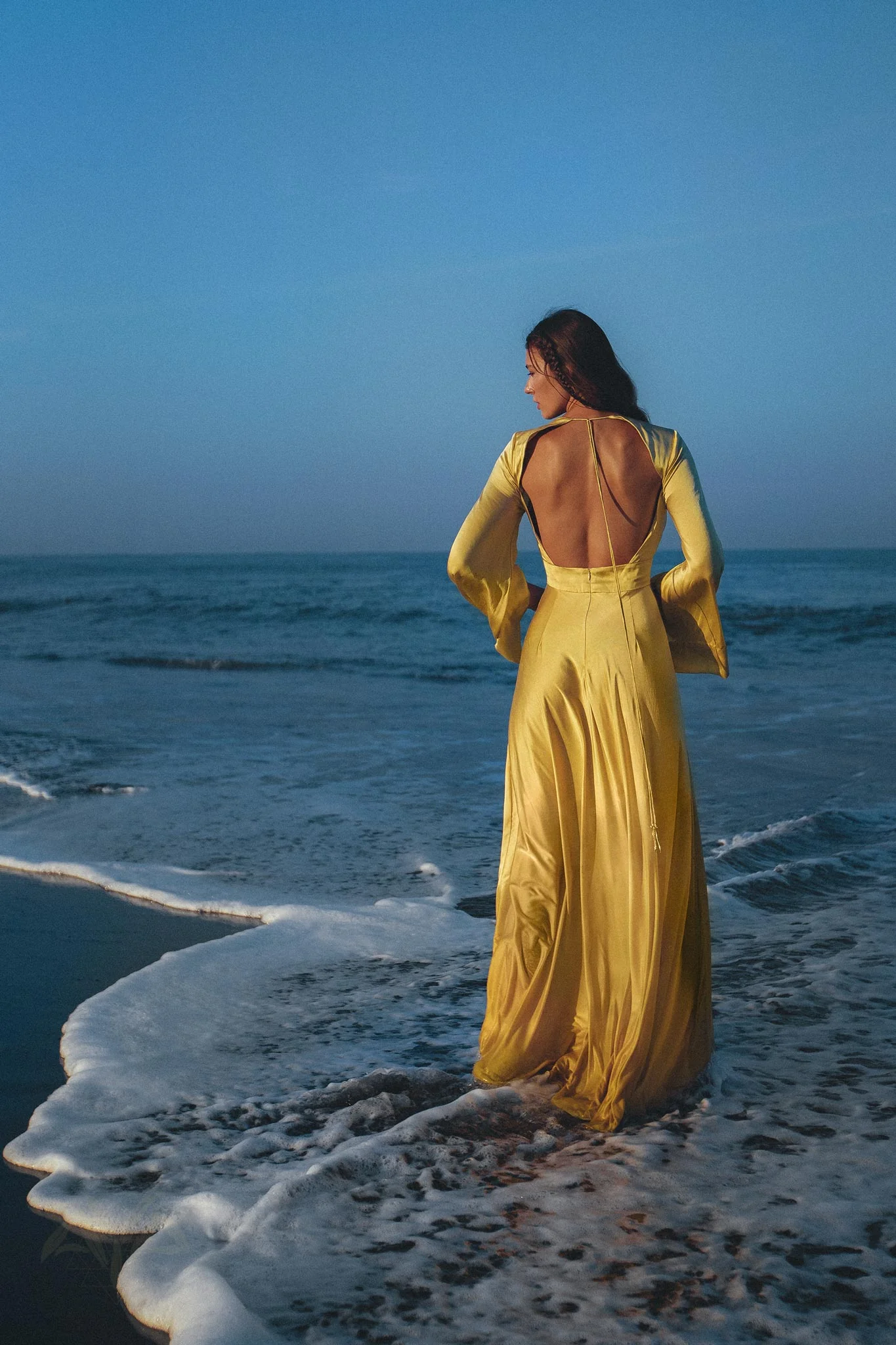 Gold Sundari Goddess Silk Gown • Bridesmaid Wedding Open Back Dress • Bridesmaid Dress - Image 3