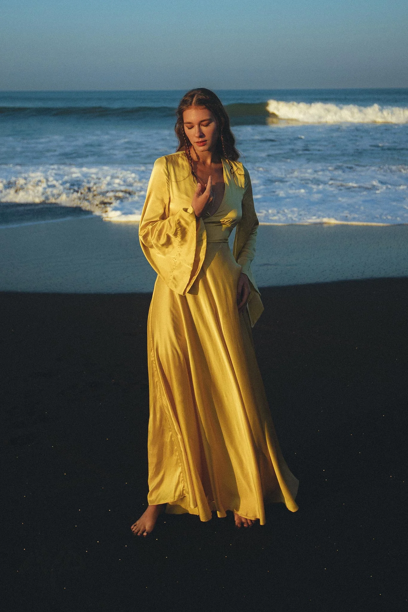 Gold Sundari Goddess Silk Gown • Bridesmaid Wedding Open Back Dress • Bridesmaid Dress - Image 5
