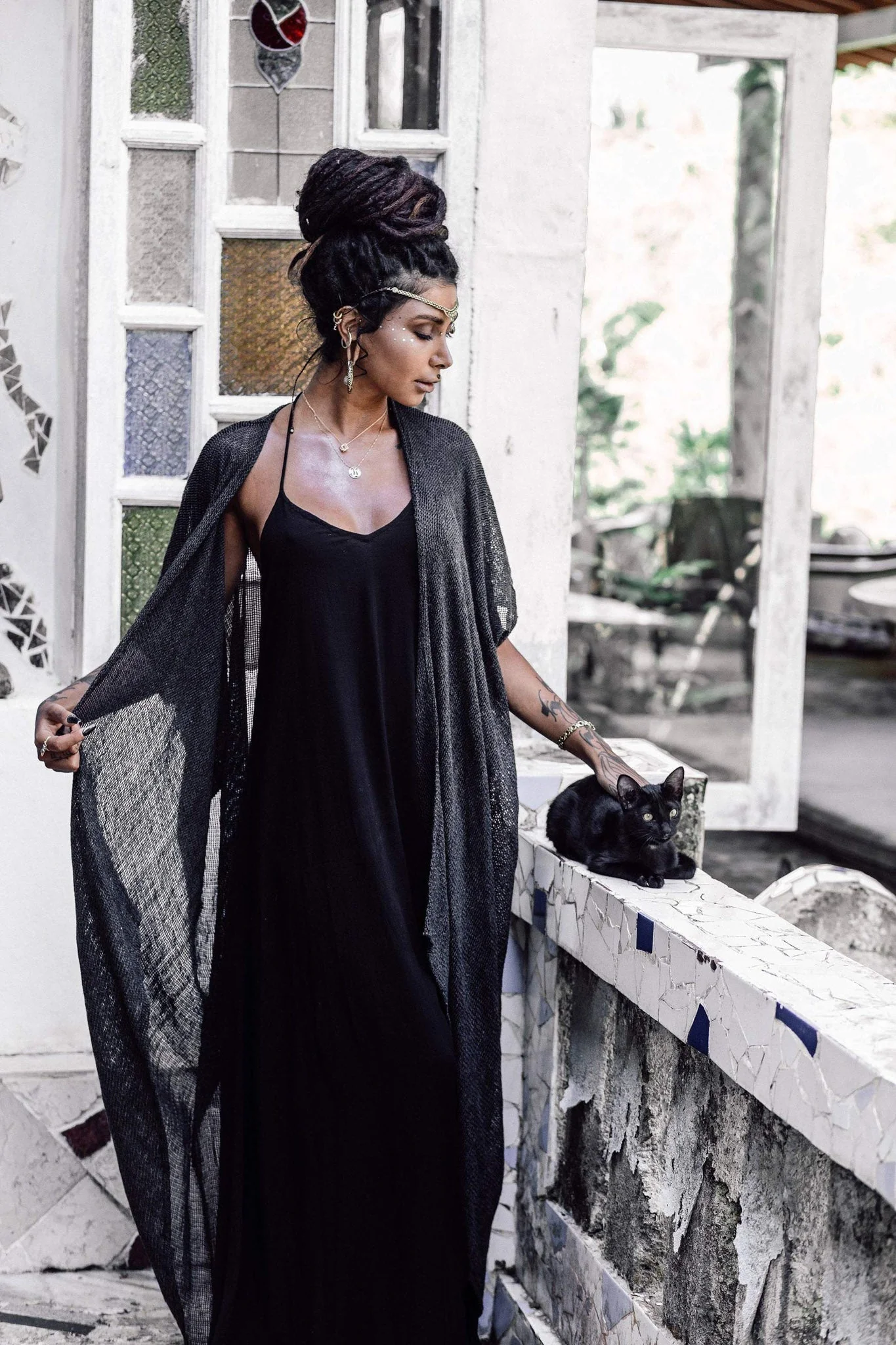 Grey Boho Kimono Cover Up • Boho Bamboo Mantle - Image 3