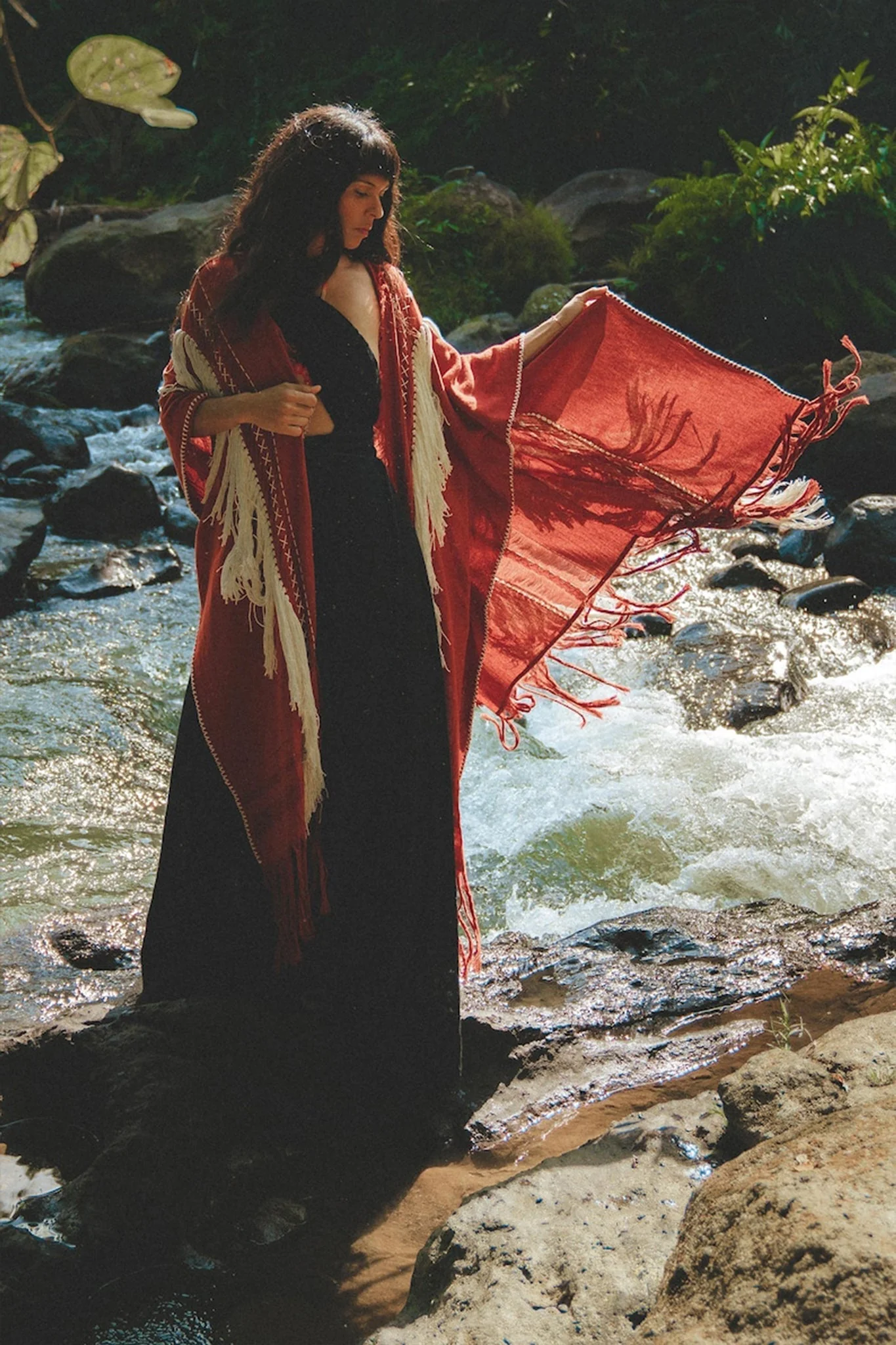 Unisex Handwoven Cotton Wine Red Poncho - Image 6