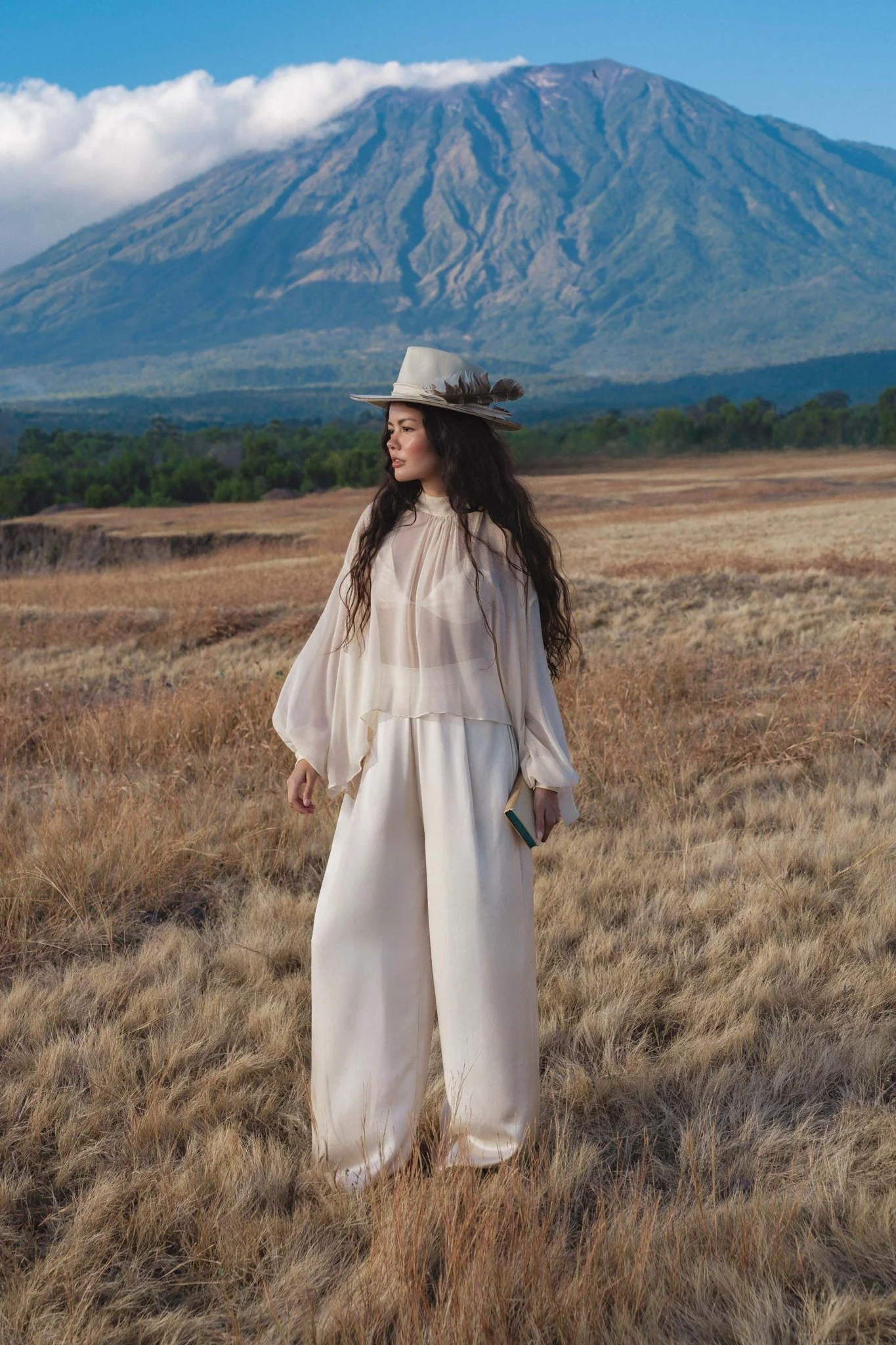 Maharani Blouse in Cream Colour – Pure Silk Chiffon Boho Top - Image 3