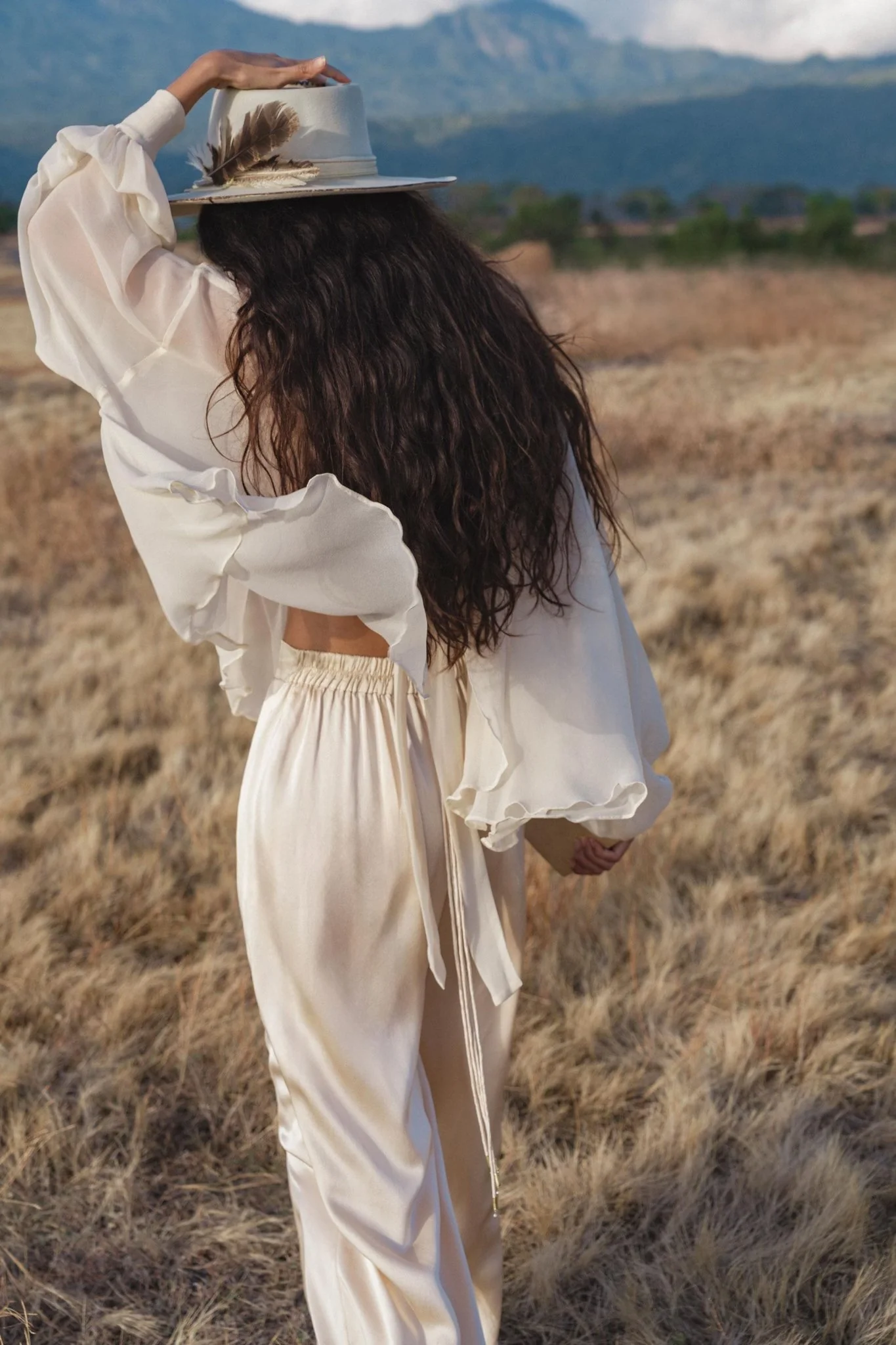 Maharani Blouse in Cream Colour – Pure Silk Chiffon Boho Top - Image 4