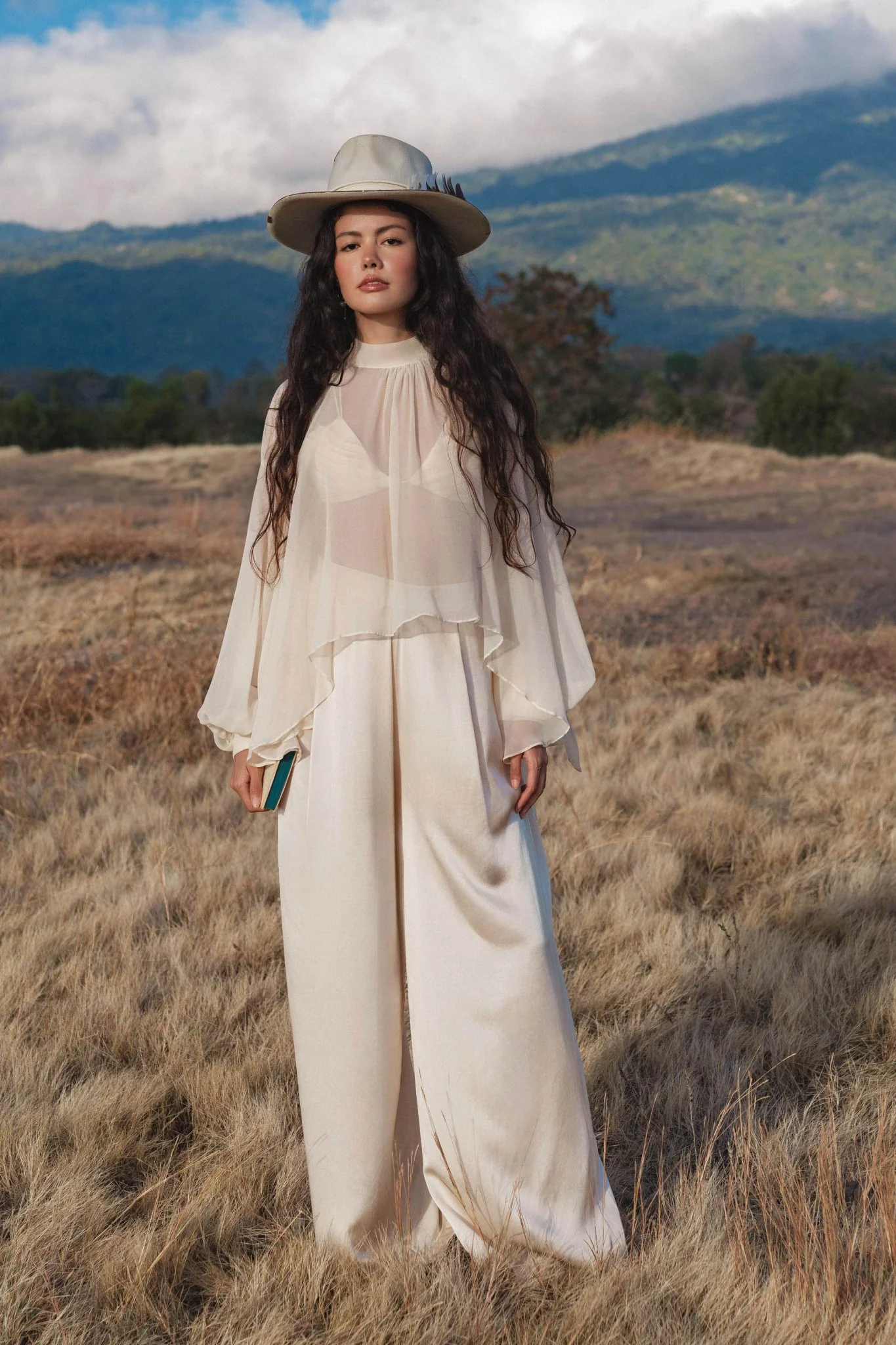 Maharani Blouse in Cream Colour – Pure Silk Chiffon Boho Top - Image 5