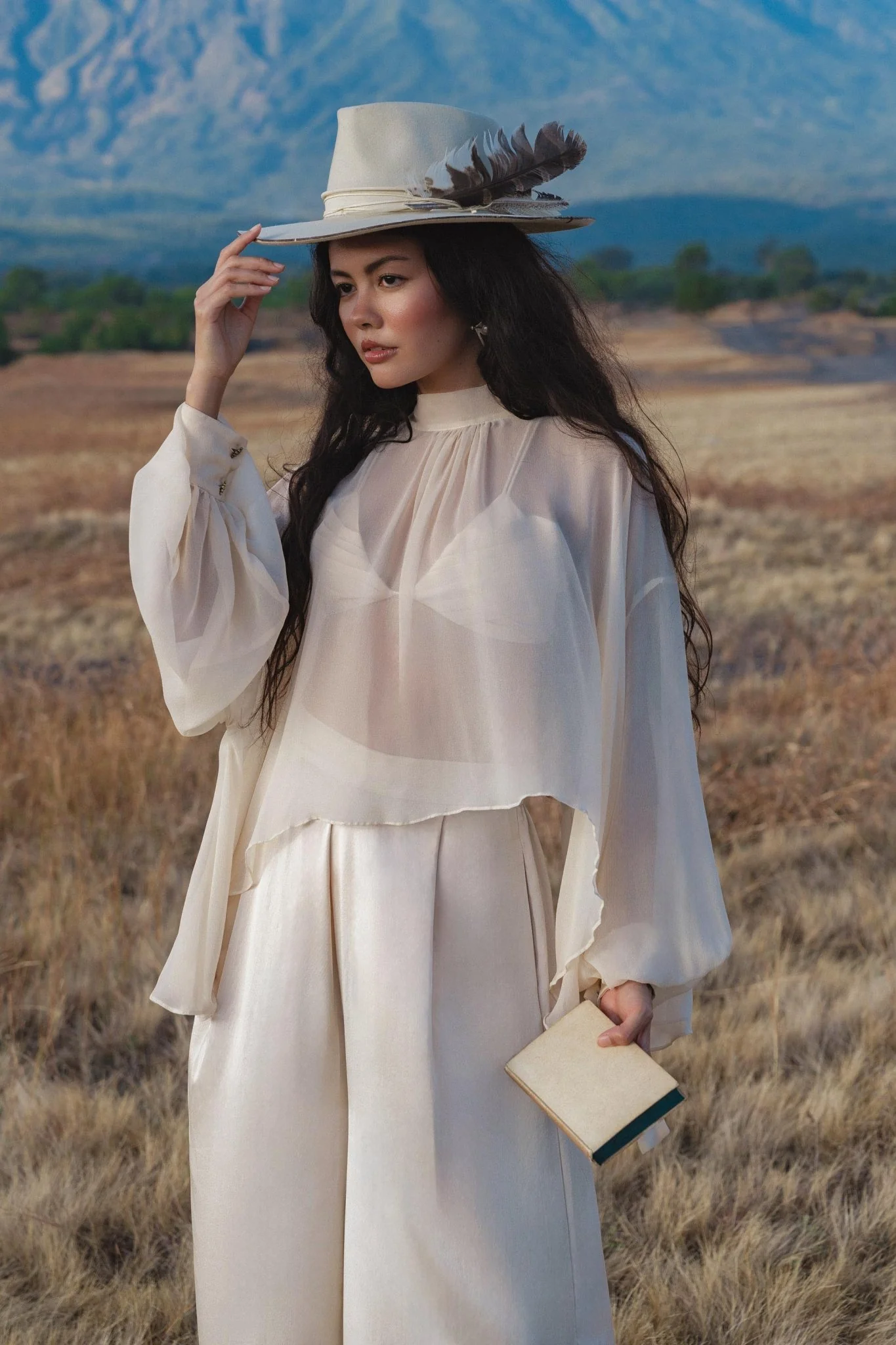 Maharani Blouse in Cream Colour – Pure Silk Chiffon Boho Top - Image 7