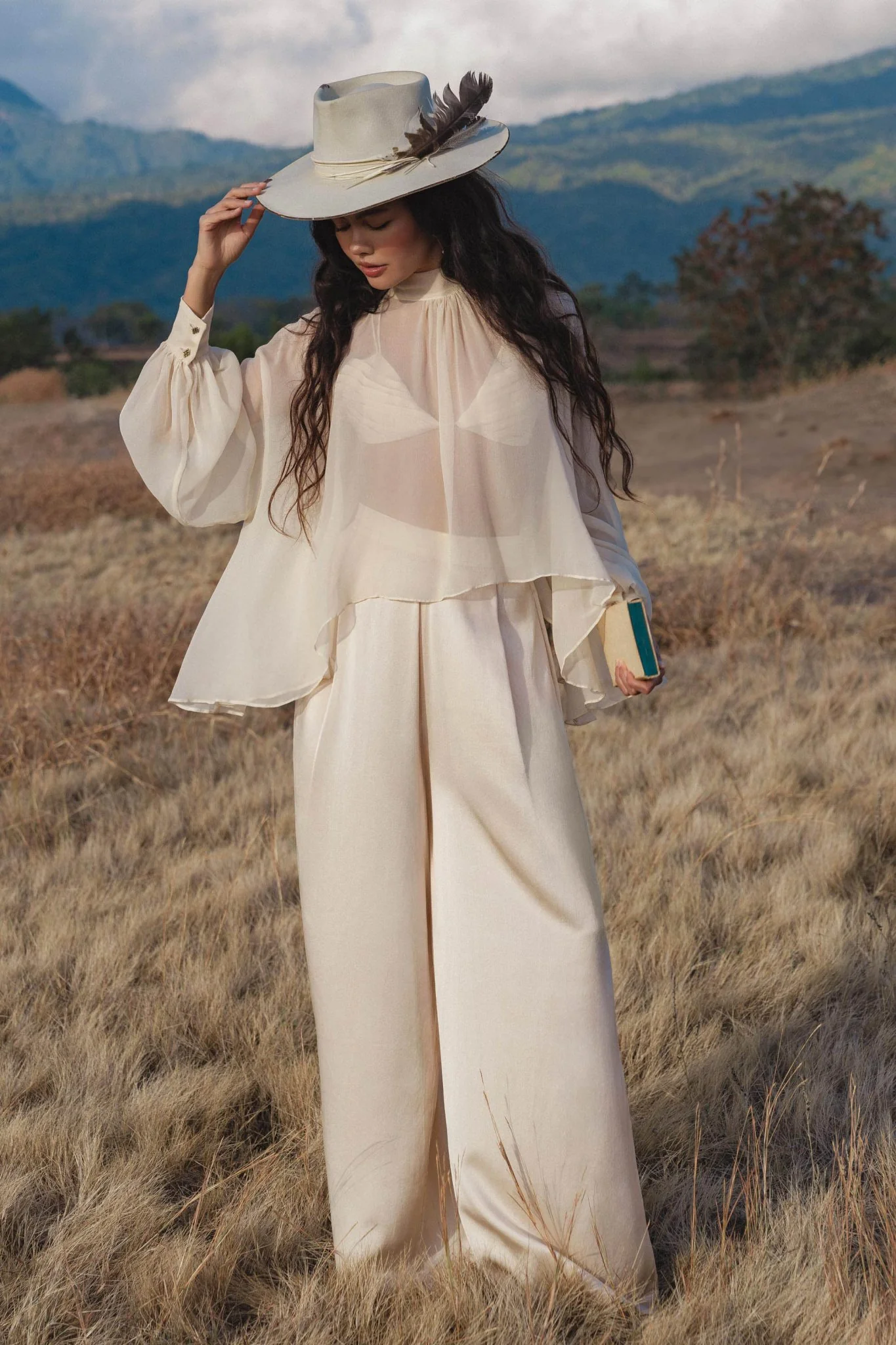 Maharani Blouse in Cream Colour – Pure Silk Chiffon Boho Top - Image 8