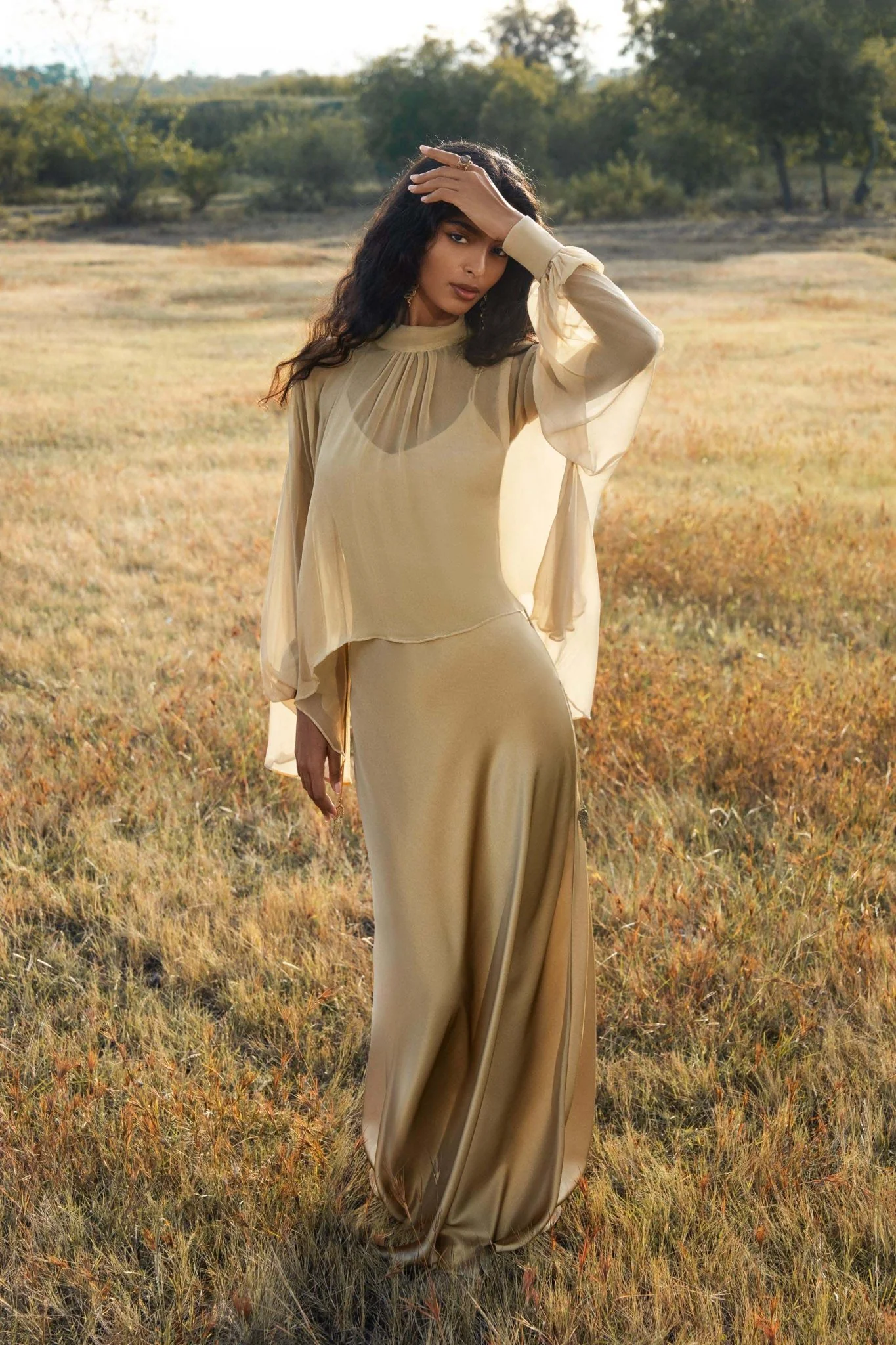 Maharani Blouse in Inka Gold Colour – Pure Silk Chiffon Boho Top - Image 4