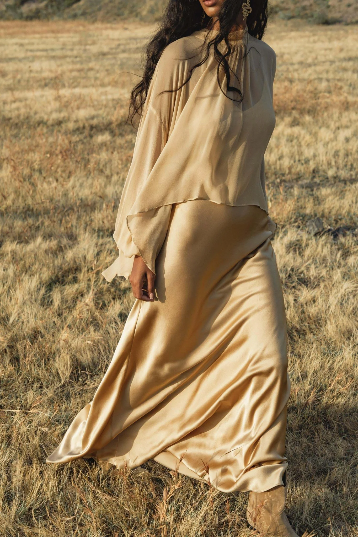 Maharani Blouse in Inka Gold Colour – Pure Silk Chiffon Boho Top - Image 6