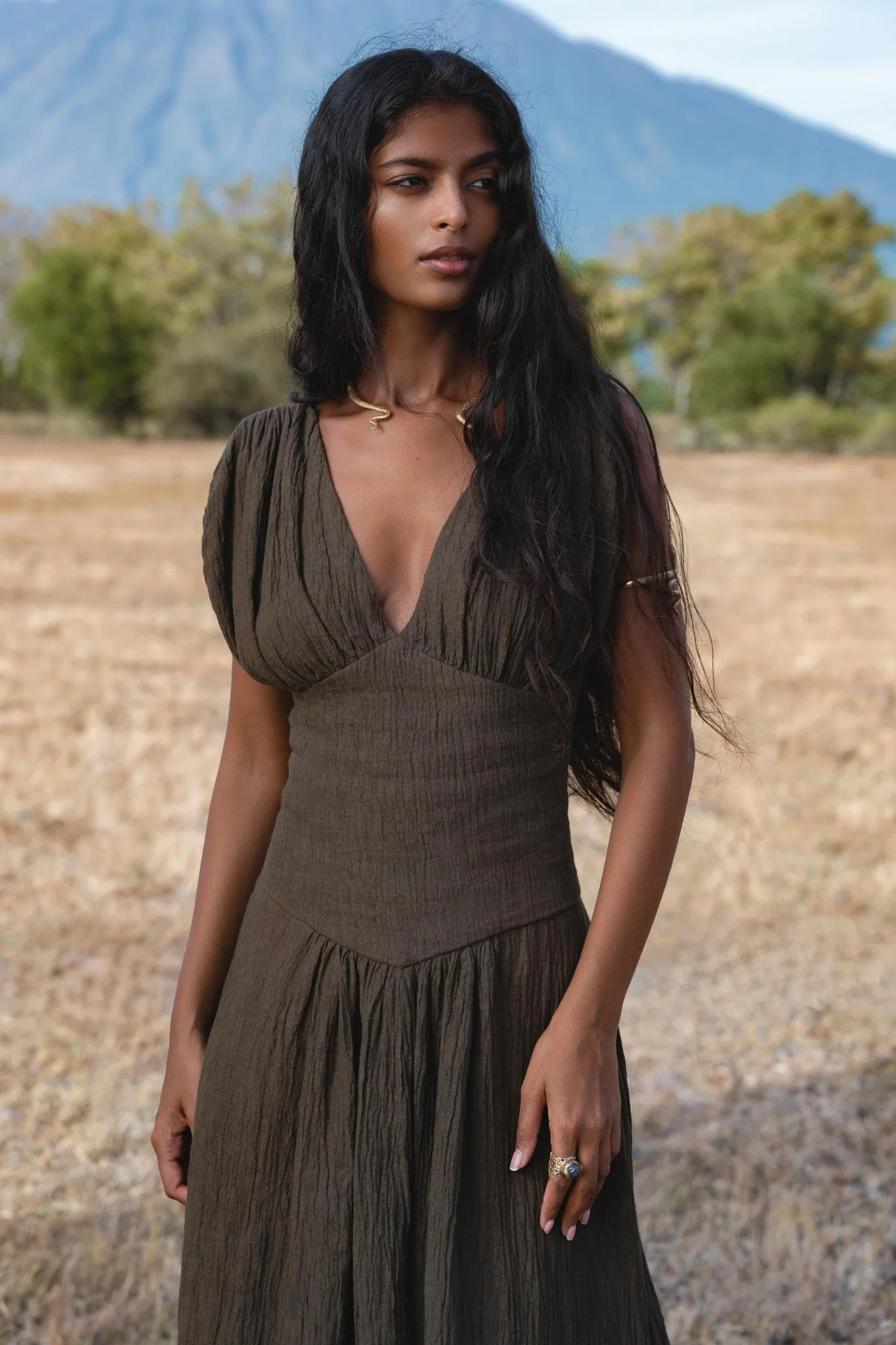 Japan Dress in African Brown Colour — Sustainable Linen Maxi Dress