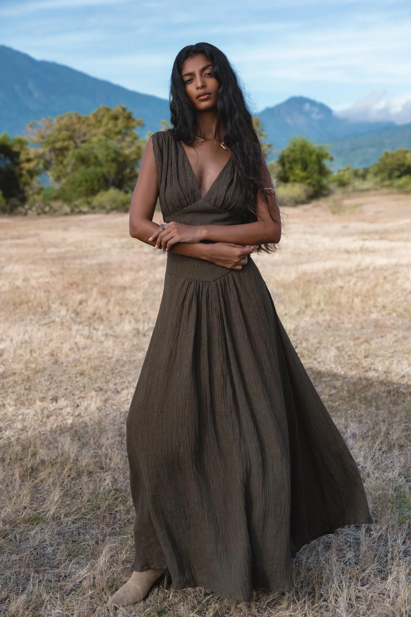 Japan Dress in African Brown Colour — Sustainable Linen Maxi Dress - Image 2