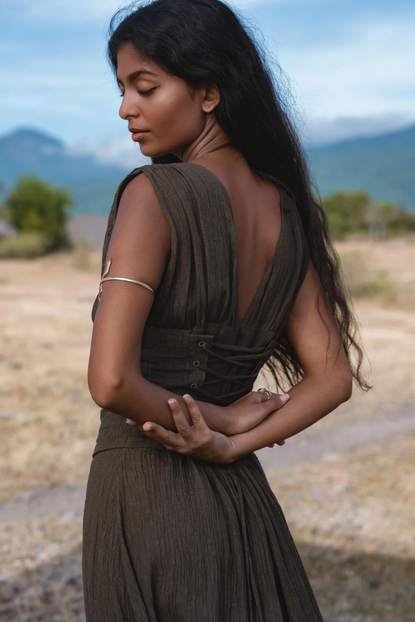 Japan Dress in African Brown Colour — Sustainable Linen Maxi Dress - Image 4