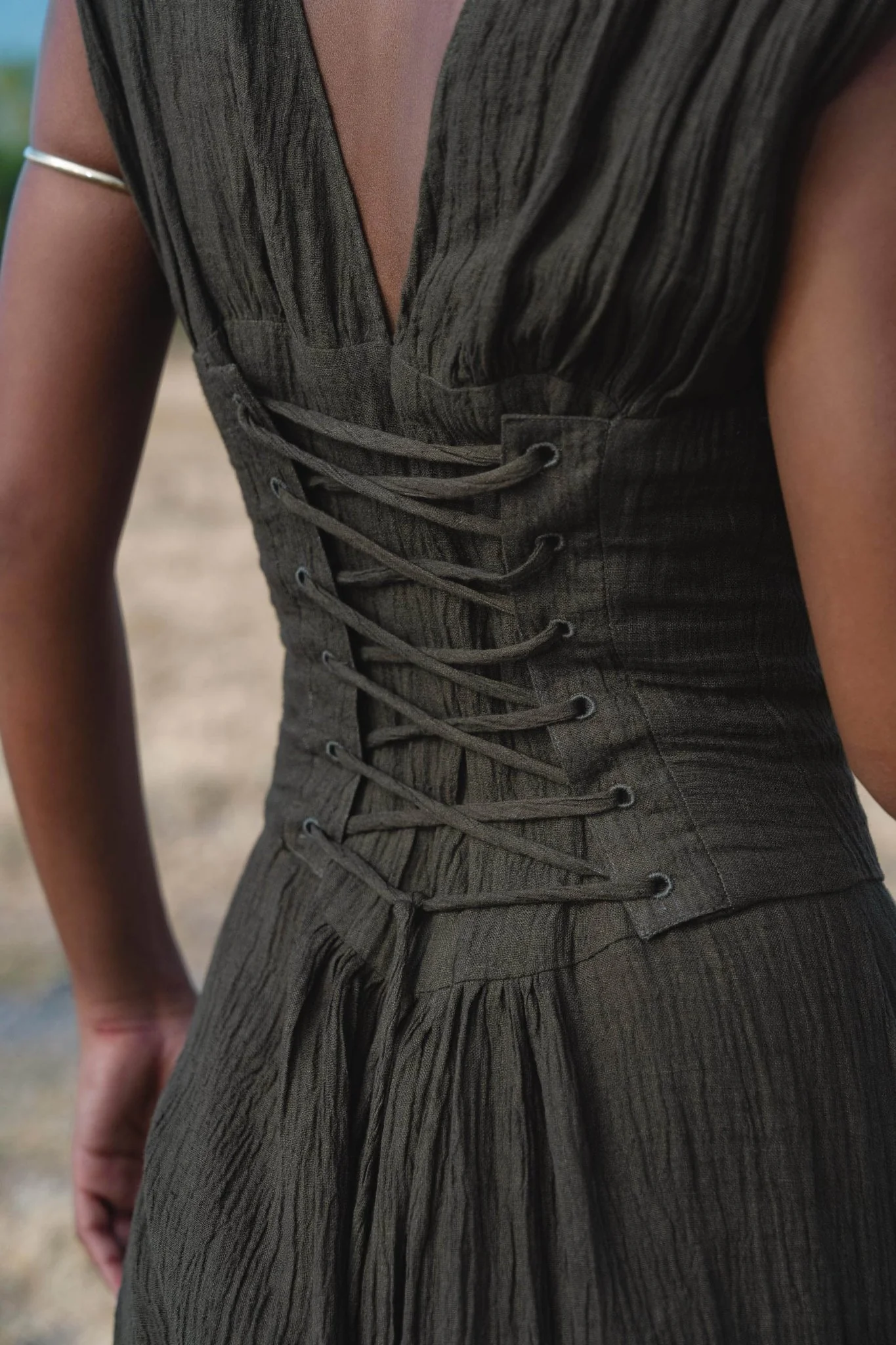Japan Dress in African Brown Colour — Sustainable Linen Maxi Dress - Image 5