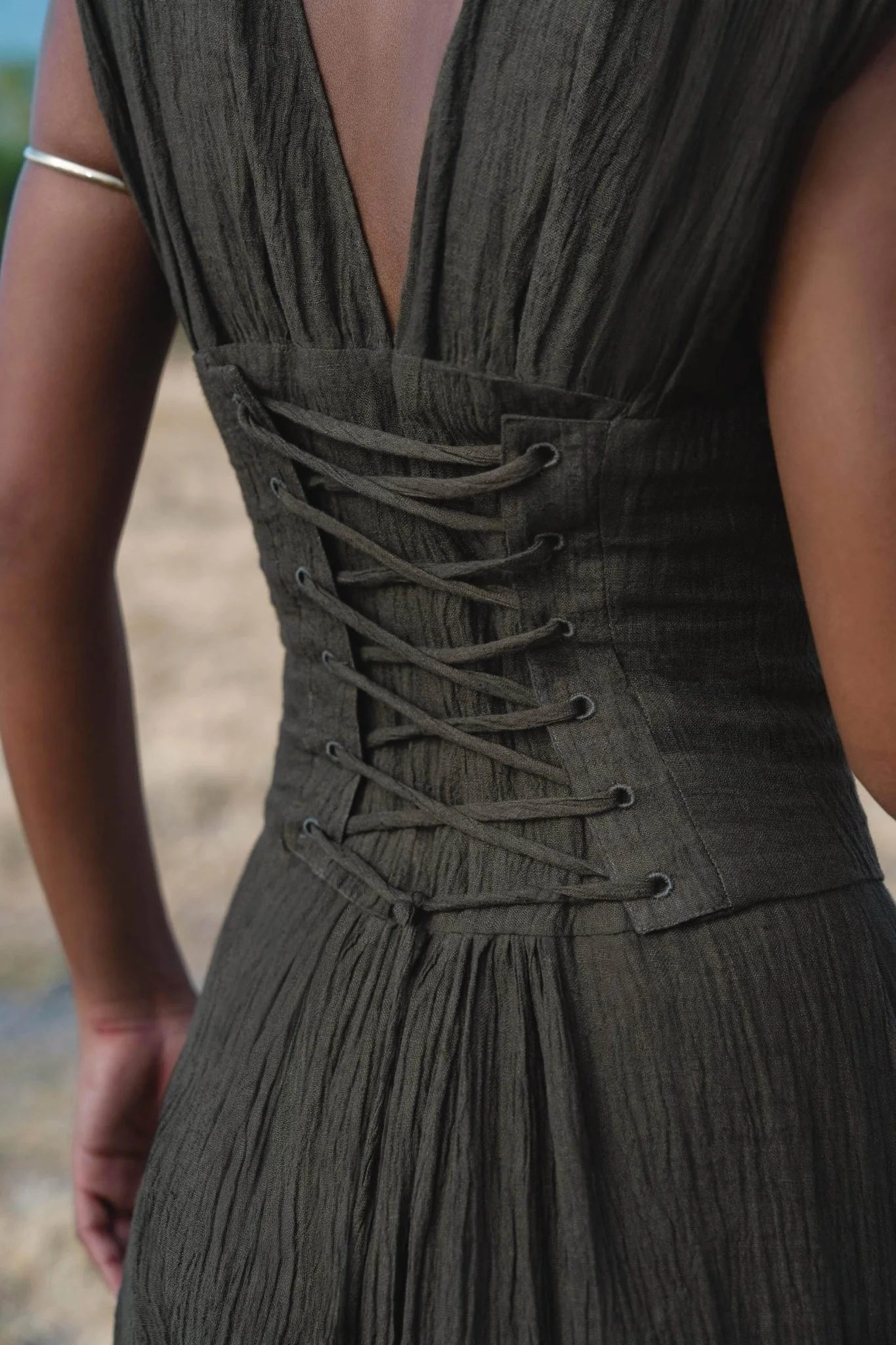 Japan Dress in African Brown Colour — Sustainable Linen Maxi Dress - Image 9