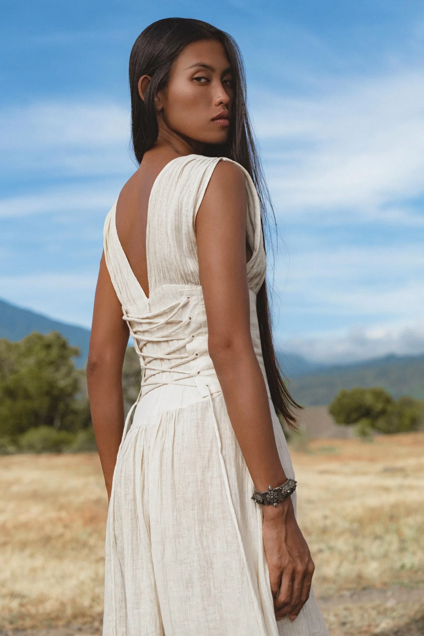 Japan Dress in Ivory Colour — Organic Linen Drop-Waist Wedding Dress - Image 4