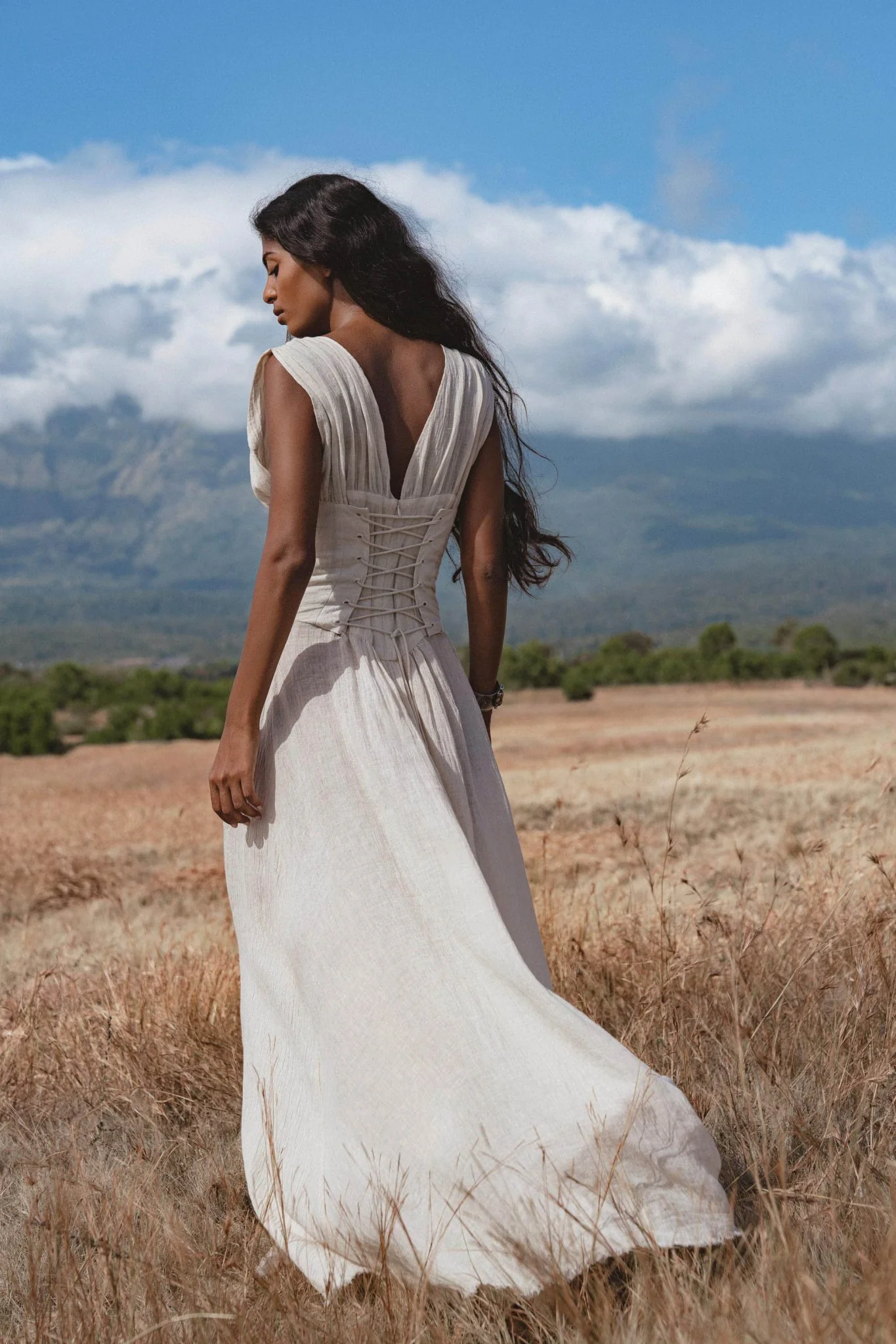 Japan Dress in Ivory Colour — Organic Linen Drop-Waist Wedding Dress - Image 7