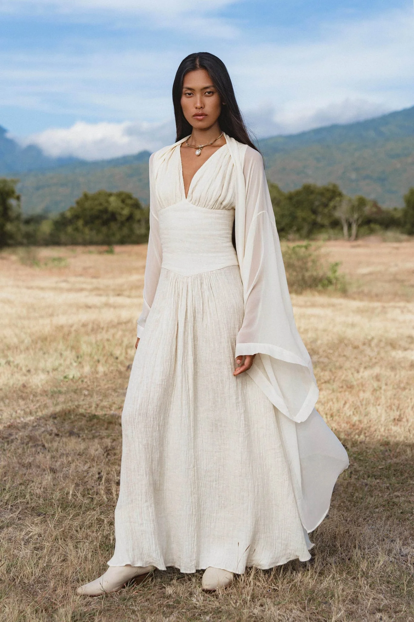 Japan Dress in Ivory Colour — Organic Linen Drop-Waist Wedding Dress - Image 8