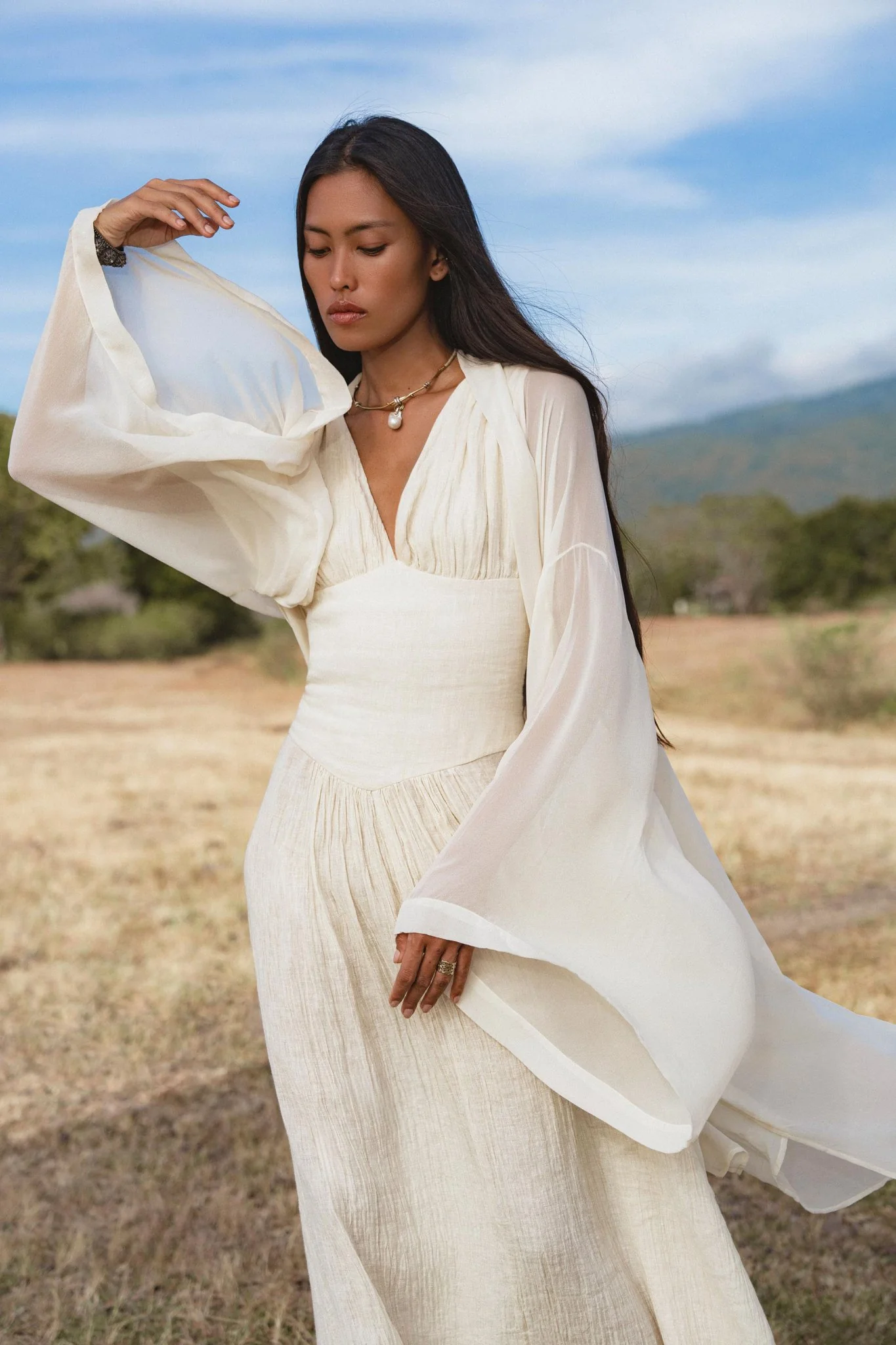 Japan Dress in Ivory Colour — Organic Linen Drop-Waist Wedding Dress - Image 9