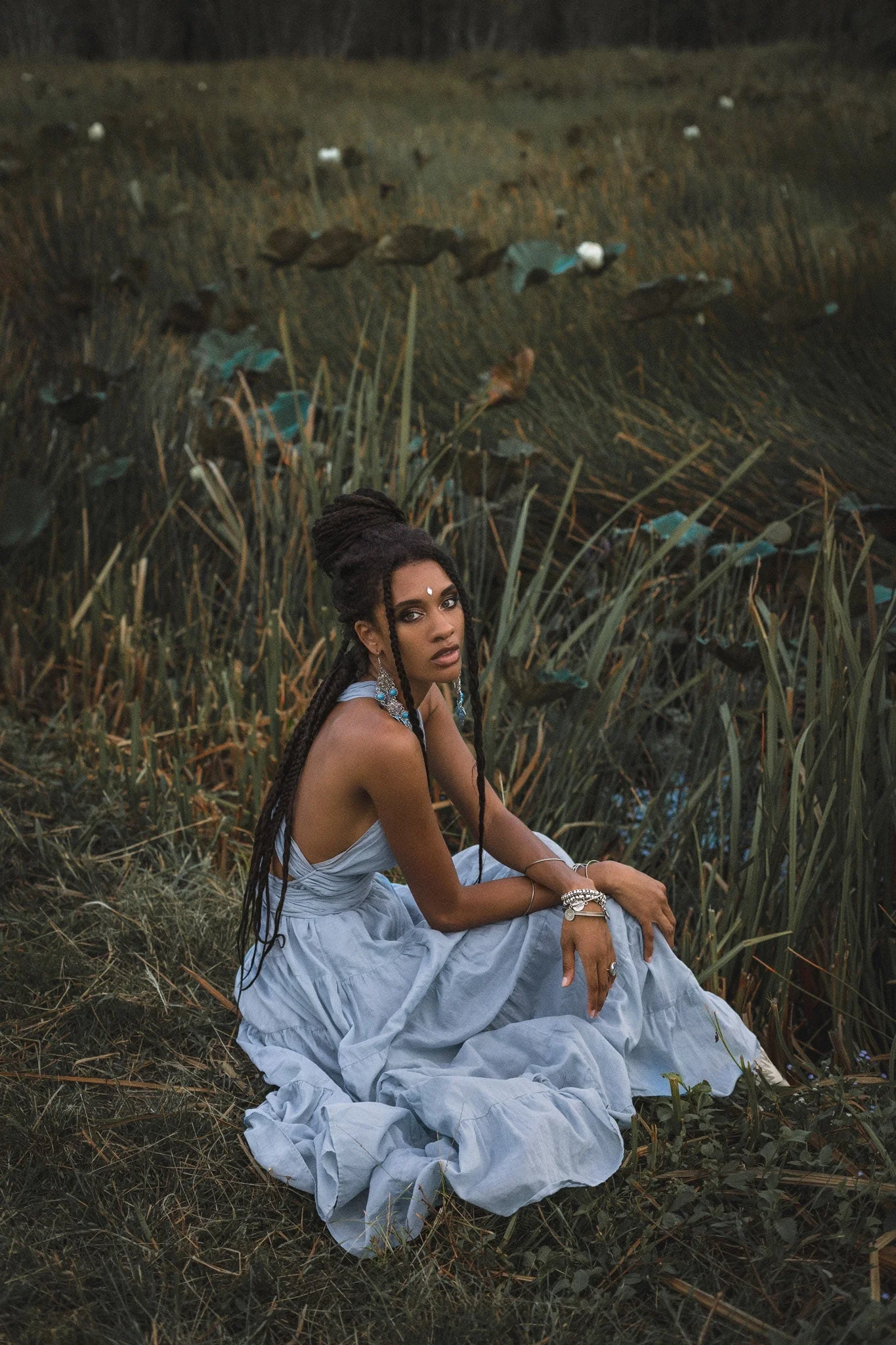 Light Blue Bohemian Adjustable Dress • Boho Evening Open Back Belly Dress - Image 4