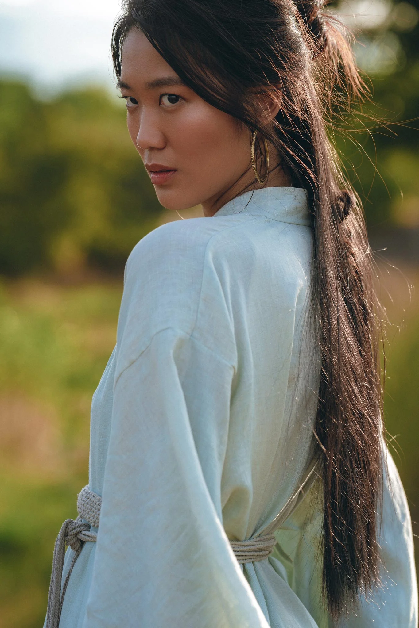Linen Cardigan with Belt • Linen Sky Blue Overcoat • Long Jacket Women - Image 4