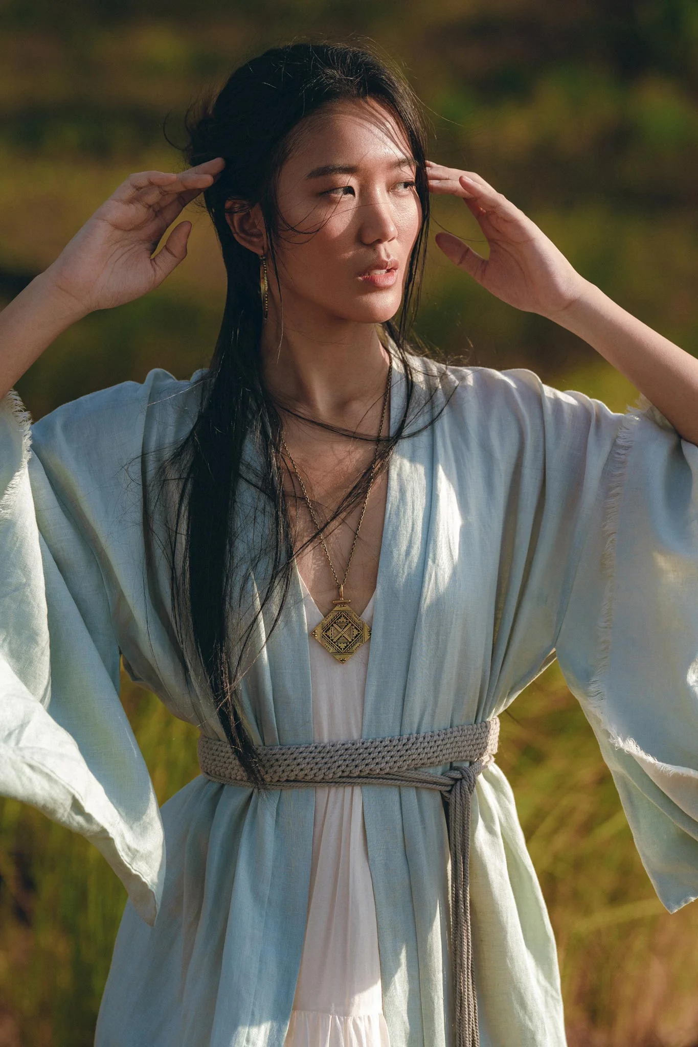 Linen Cardigan with Belt • Linen Sky Blue Overcoat • Long Jacket Women - Image 5