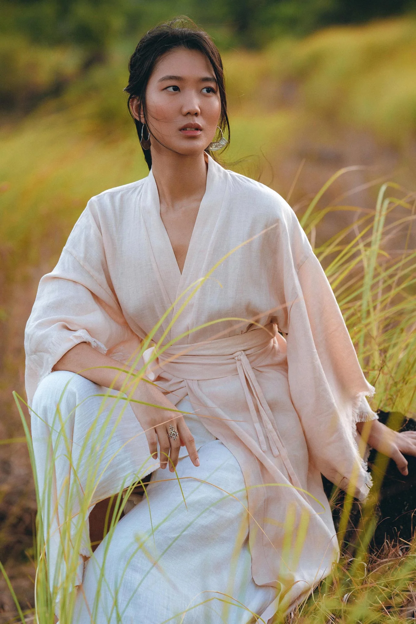 Linen Cardigan Women • Light Pink Overcoat • Linen Wrap Cardigan with Belt - Image 10