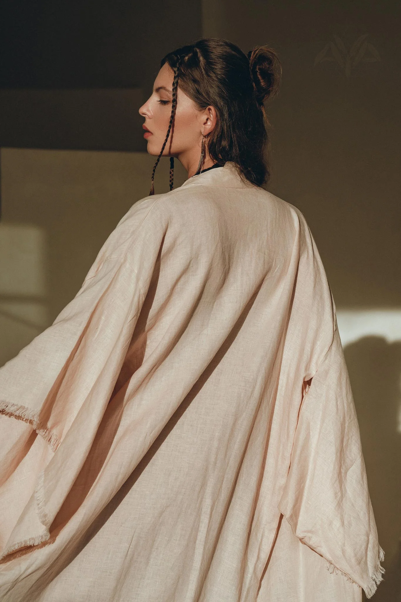 Linen Cardigan Women • Light Pink Overcoat • Linen Wrap Cardigan with Belt - Image 3