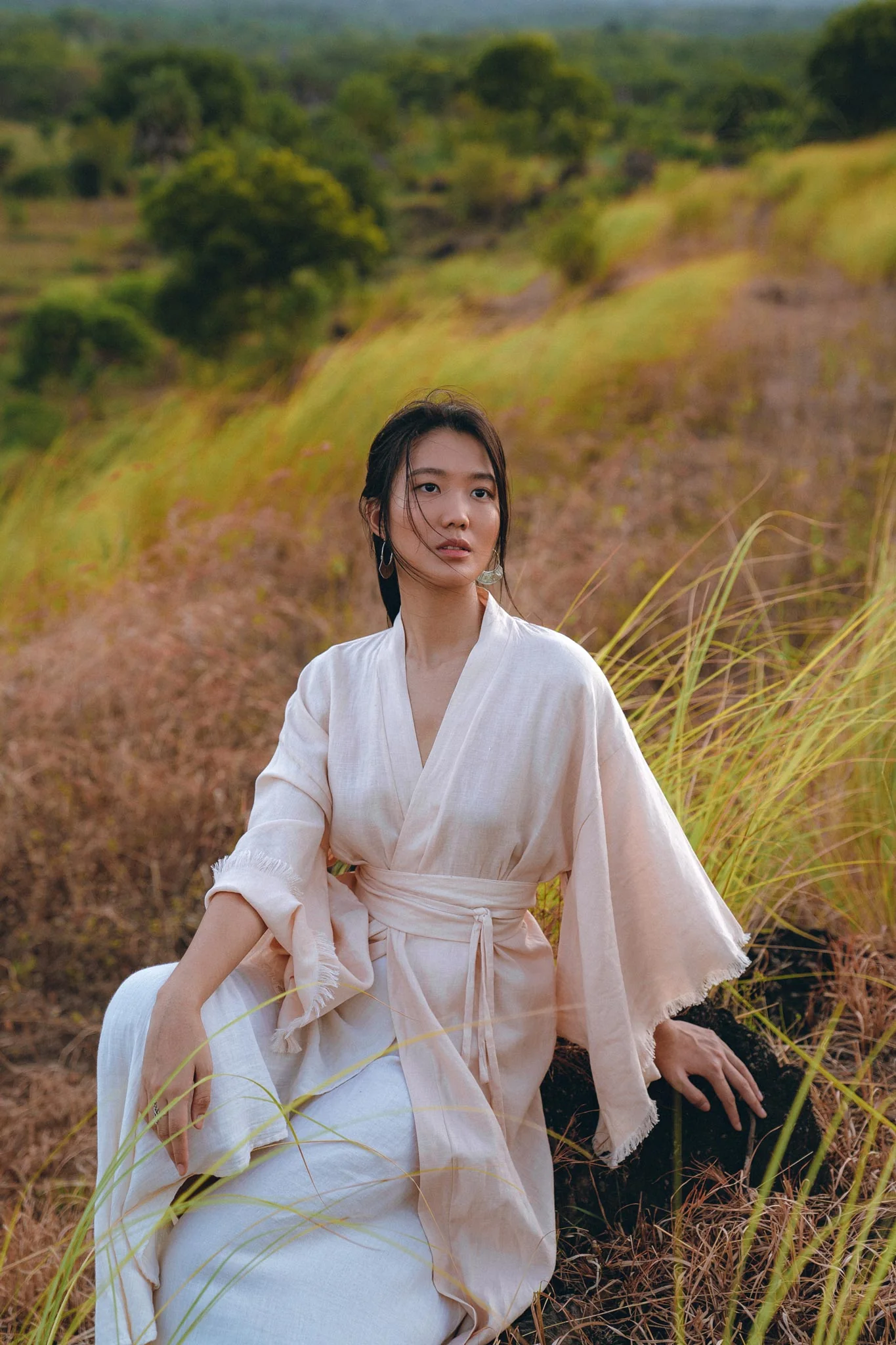 Linen Cardigan Women • Light Pink Overcoat • Linen Wrap Cardigan with Belt - Image 5