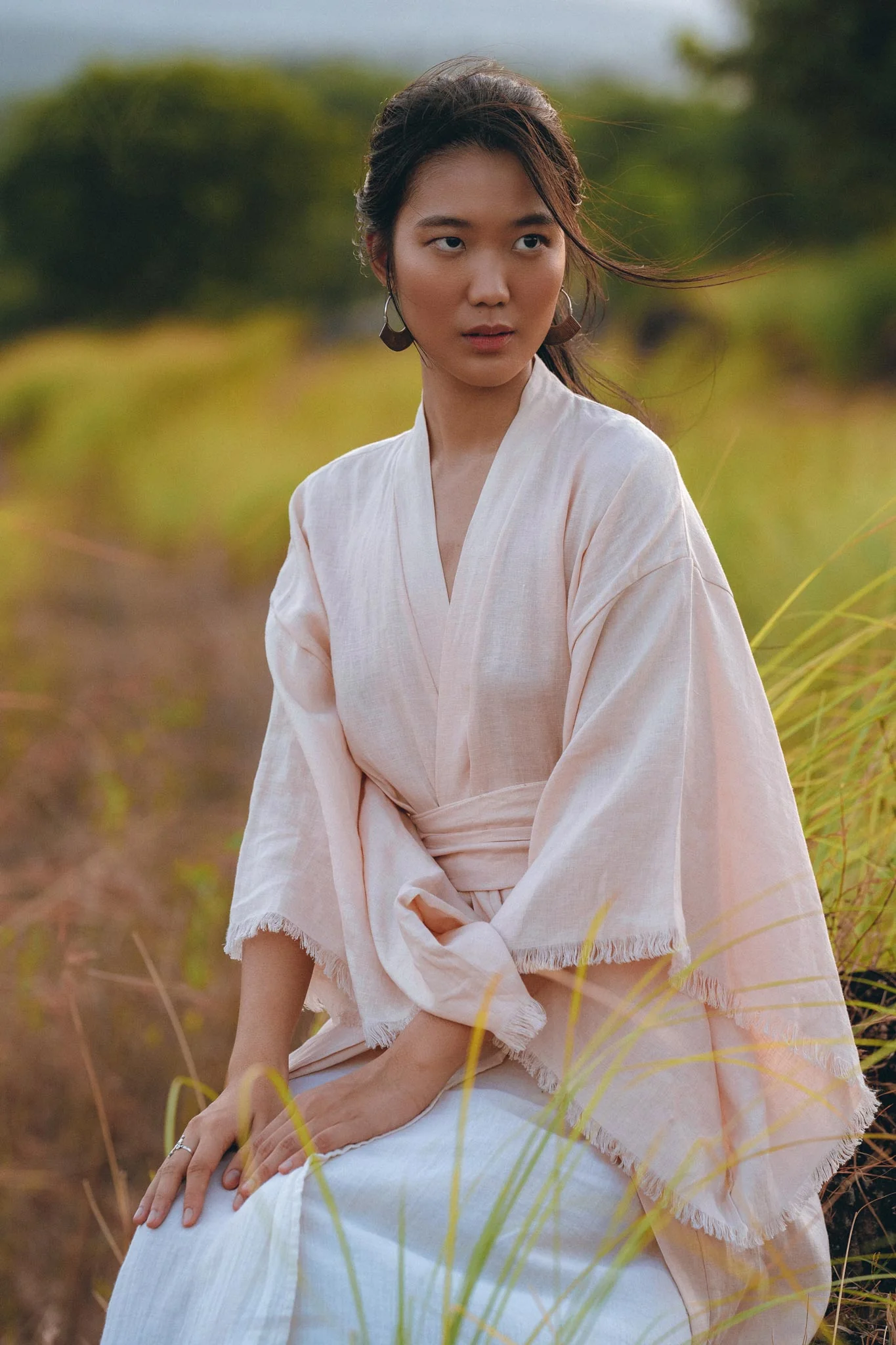 Linen Cardigan Women • Light Pink Overcoat • Linen Wrap Cardigan with Belt - Image 8