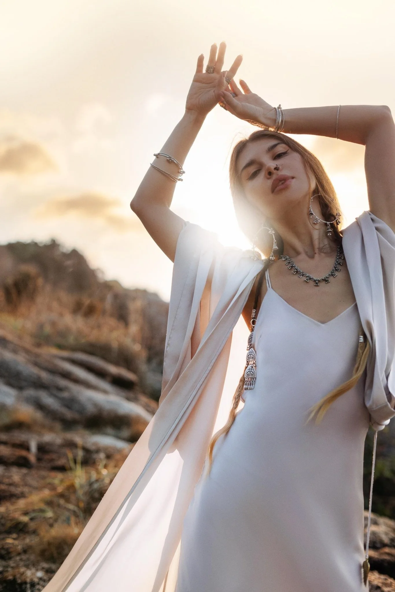 Mist Blue Ahimsa Peace Silk Long Robe Kimono, Floor-Length Maxi Boho Sustainable Fashion, Handmade Bali Ethical Wear - Image 6