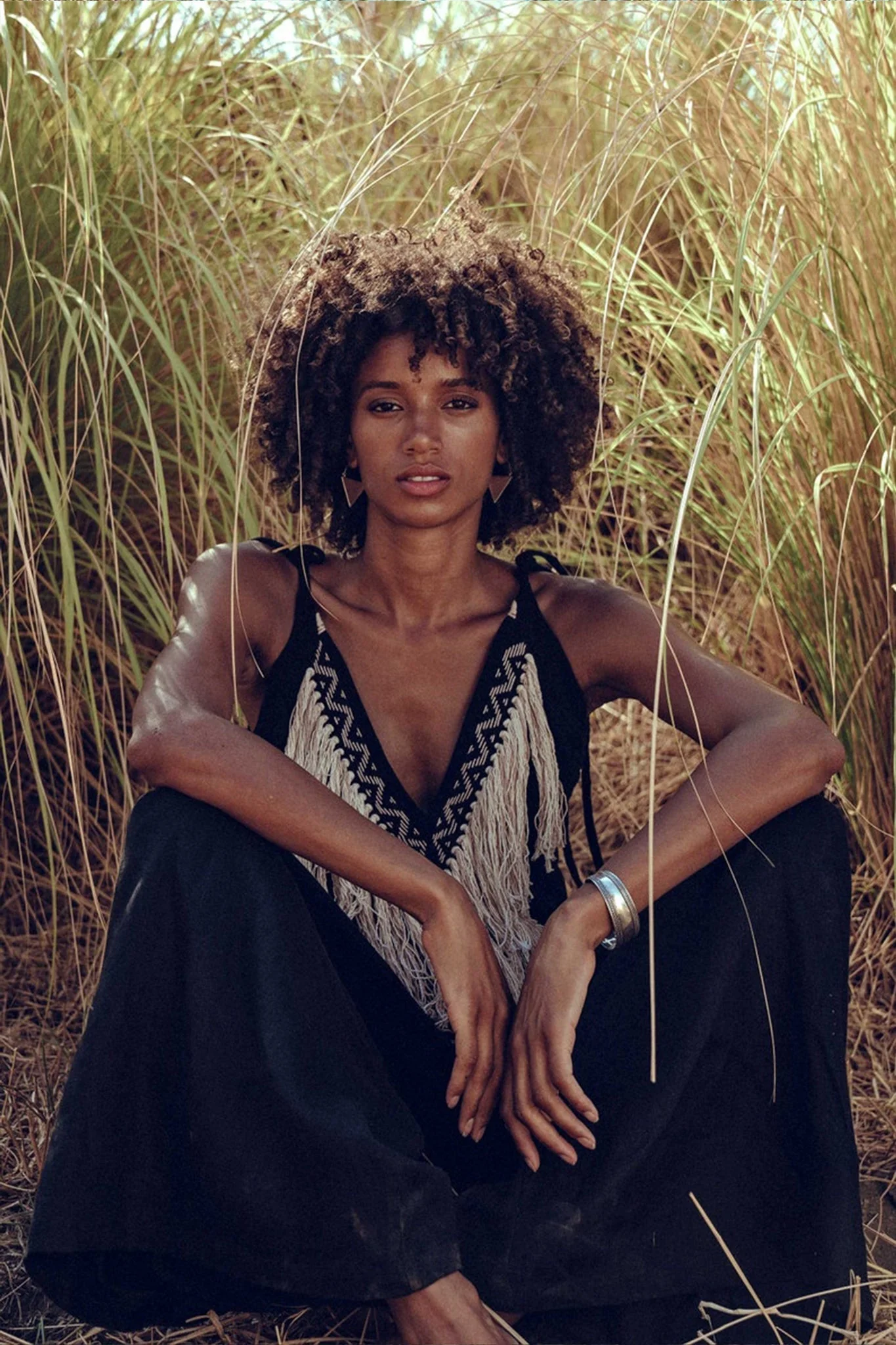 Black Boho Tunic Top with Tassels and Hand Embroidery - Image 4