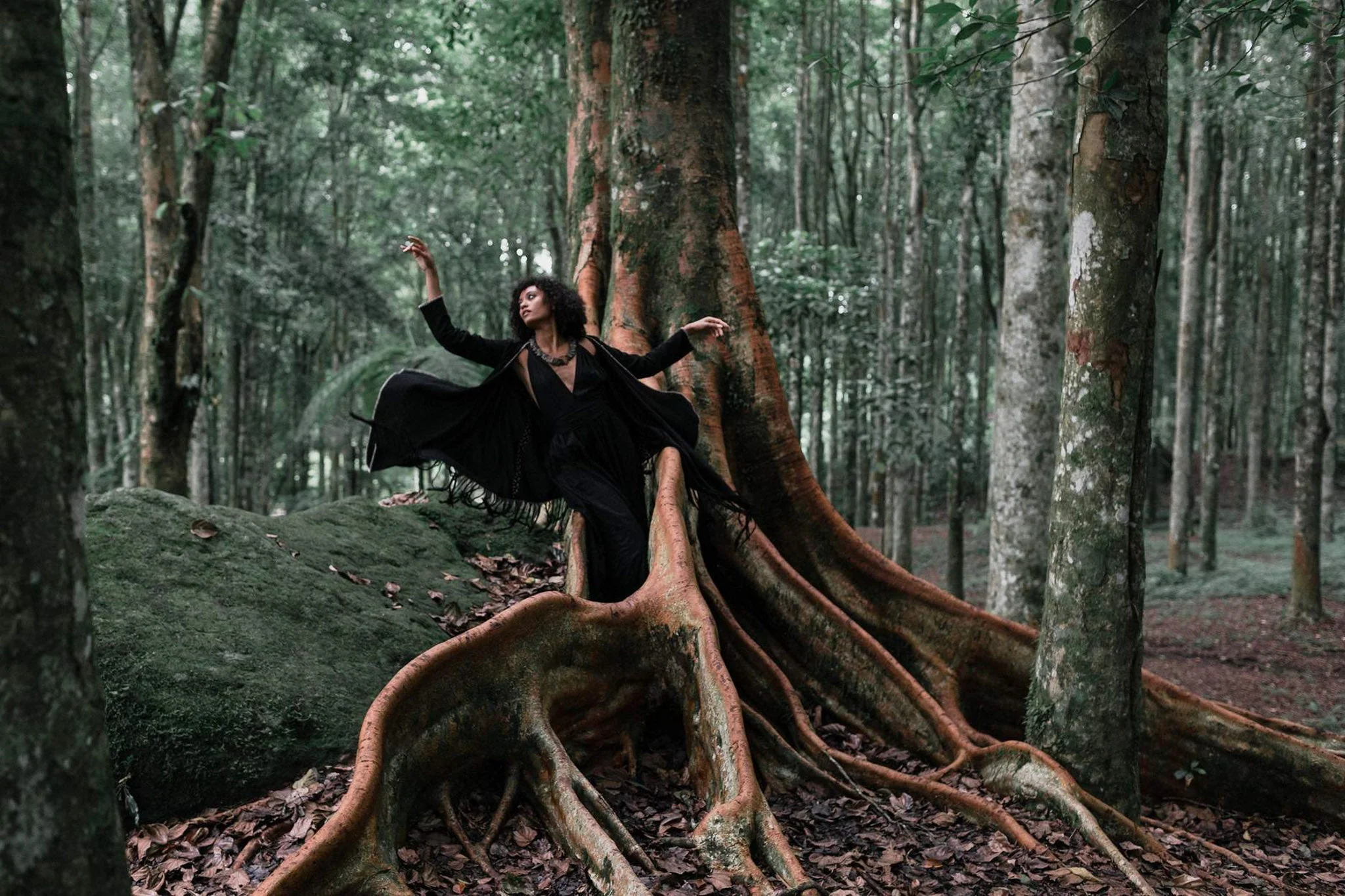 Bohemian Black Cardigan • Black Long Cotton Kimono Robe With Hand Embroidery - Image 3
