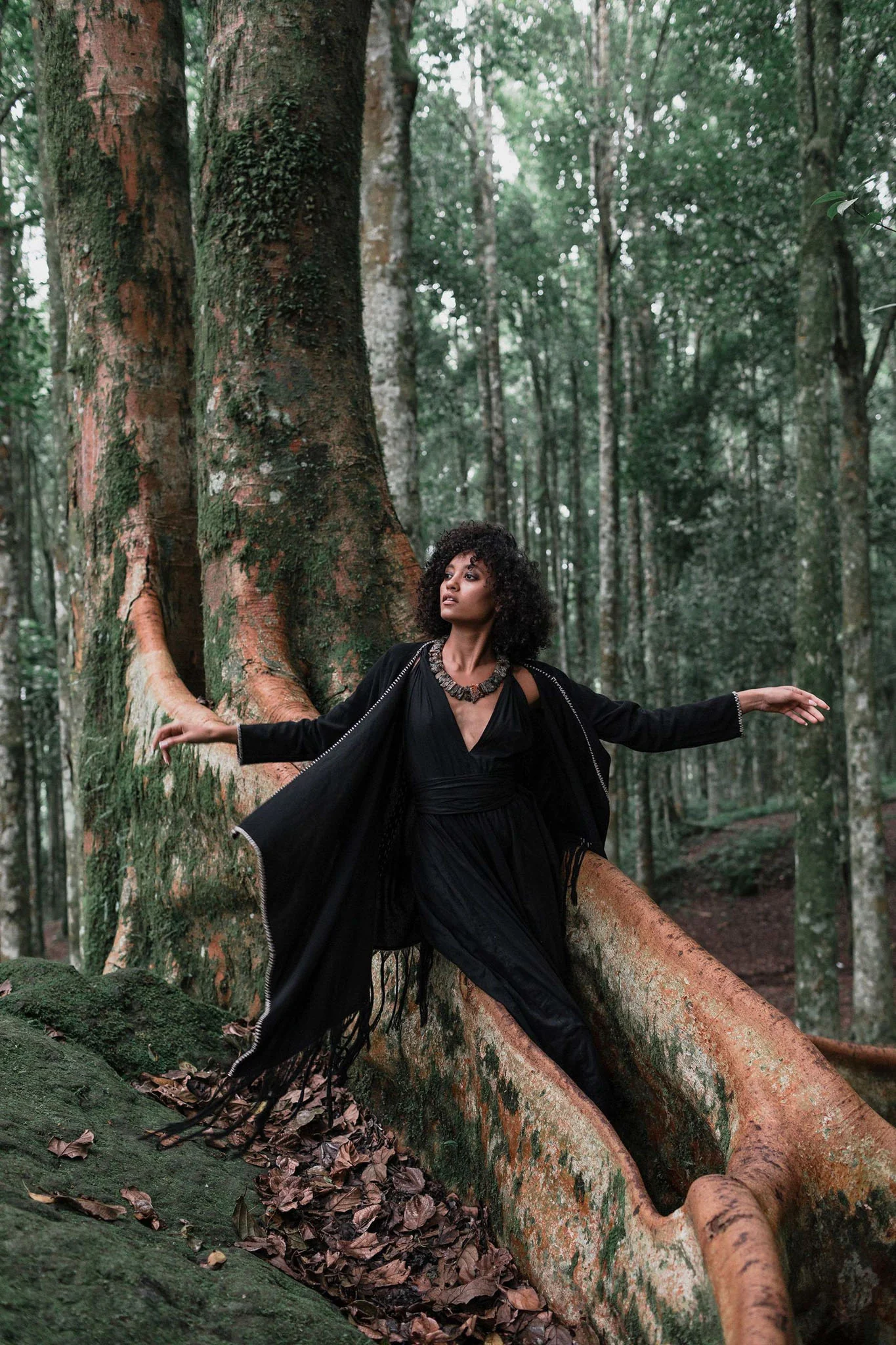 Bohemian Black Cardigan • Black Long Cotton Kimono Robe With Hand Embroidery - Image 4