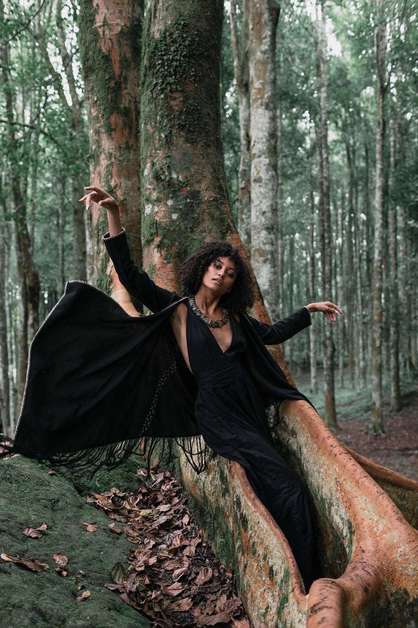 Bohemian Black Cardigan • Black Long Cotton Kimono Robe With Hand Embroidery - Image 6