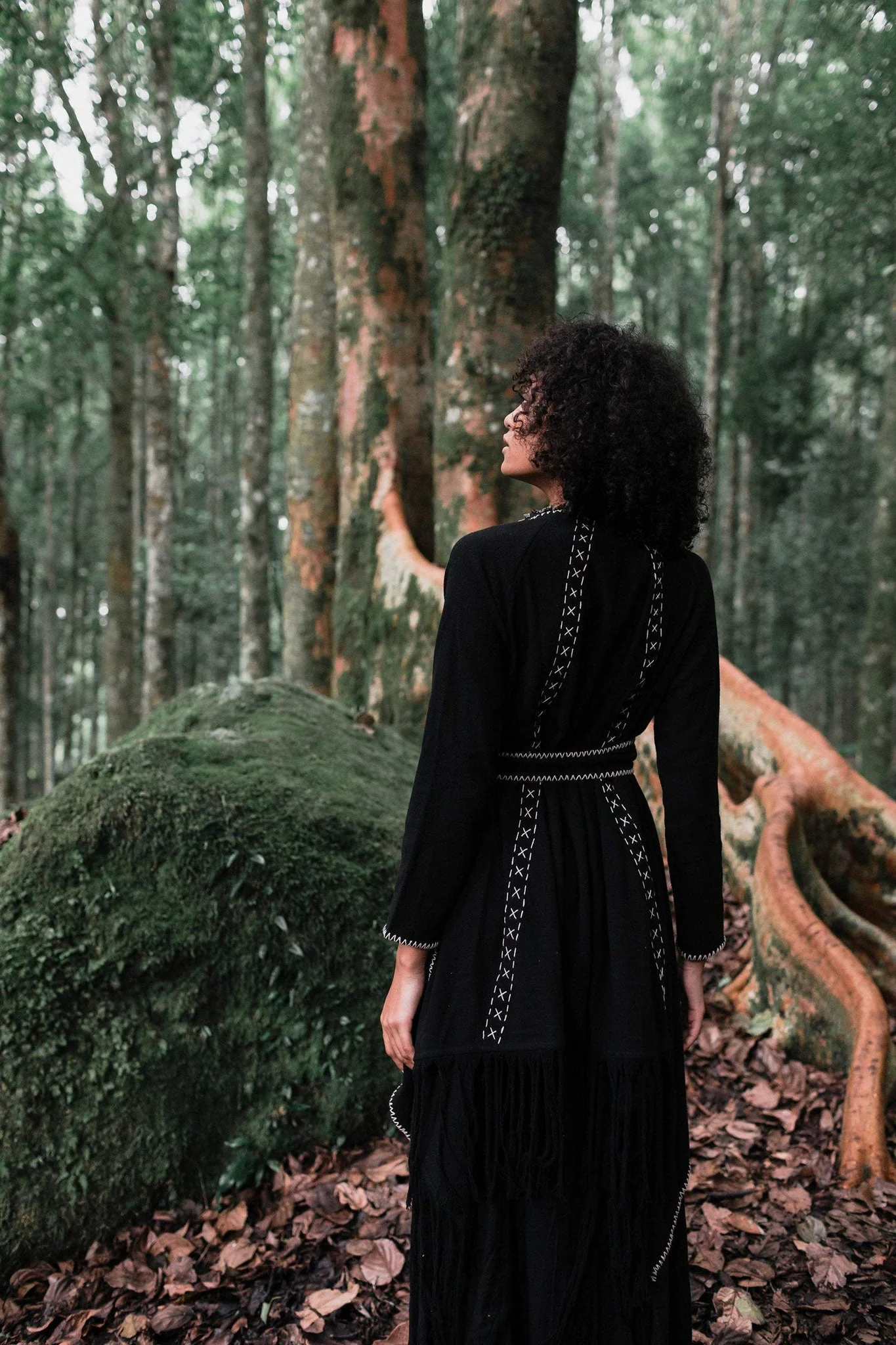 Bohemian Black Cardigan • Black Long Cotton Kimono Robe With Hand Embroidery - Image 7
