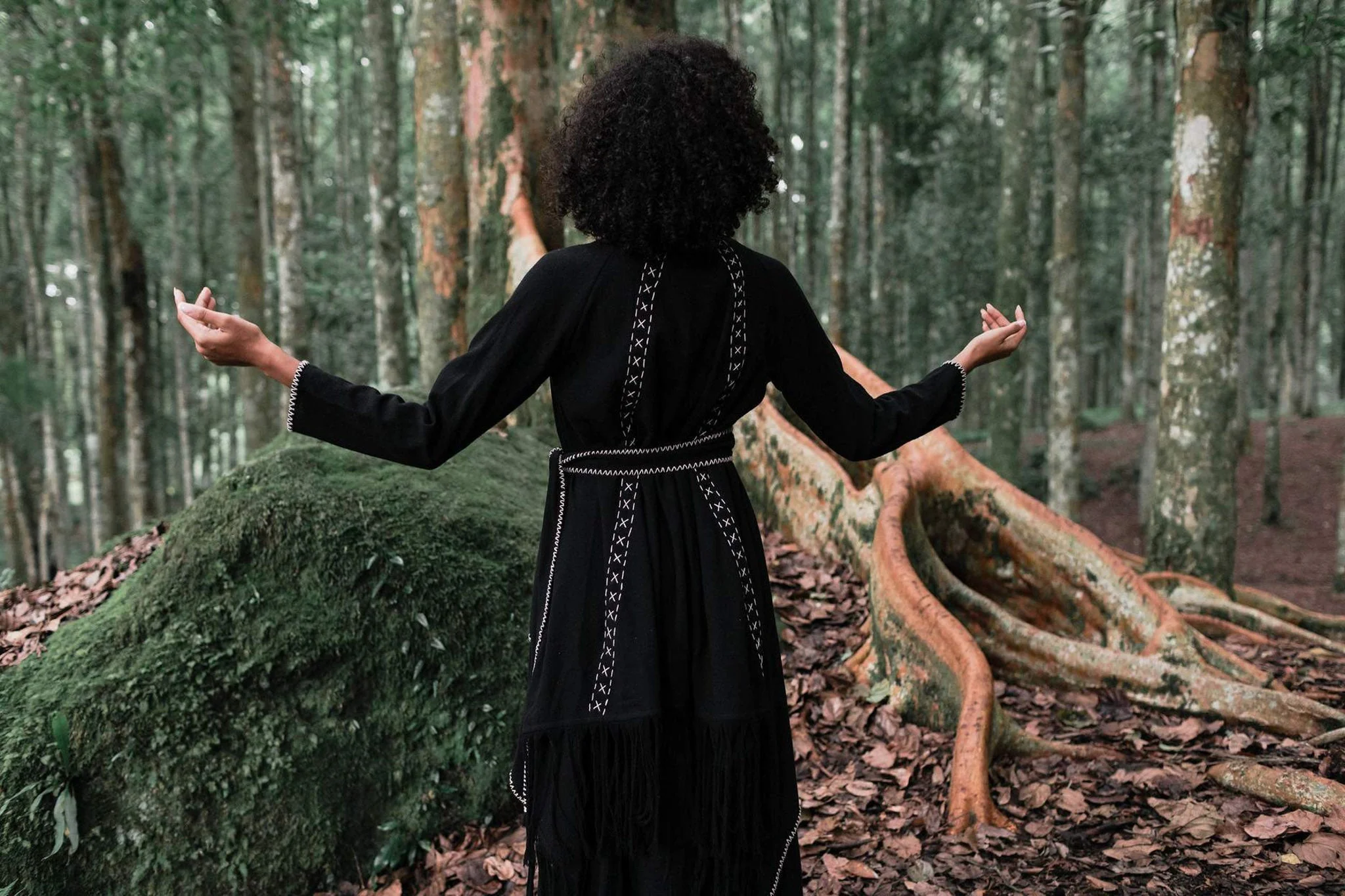 Bohemian Black Cardigan • Black Long Cotton Kimono Robe With Hand Embroidery - Image 8