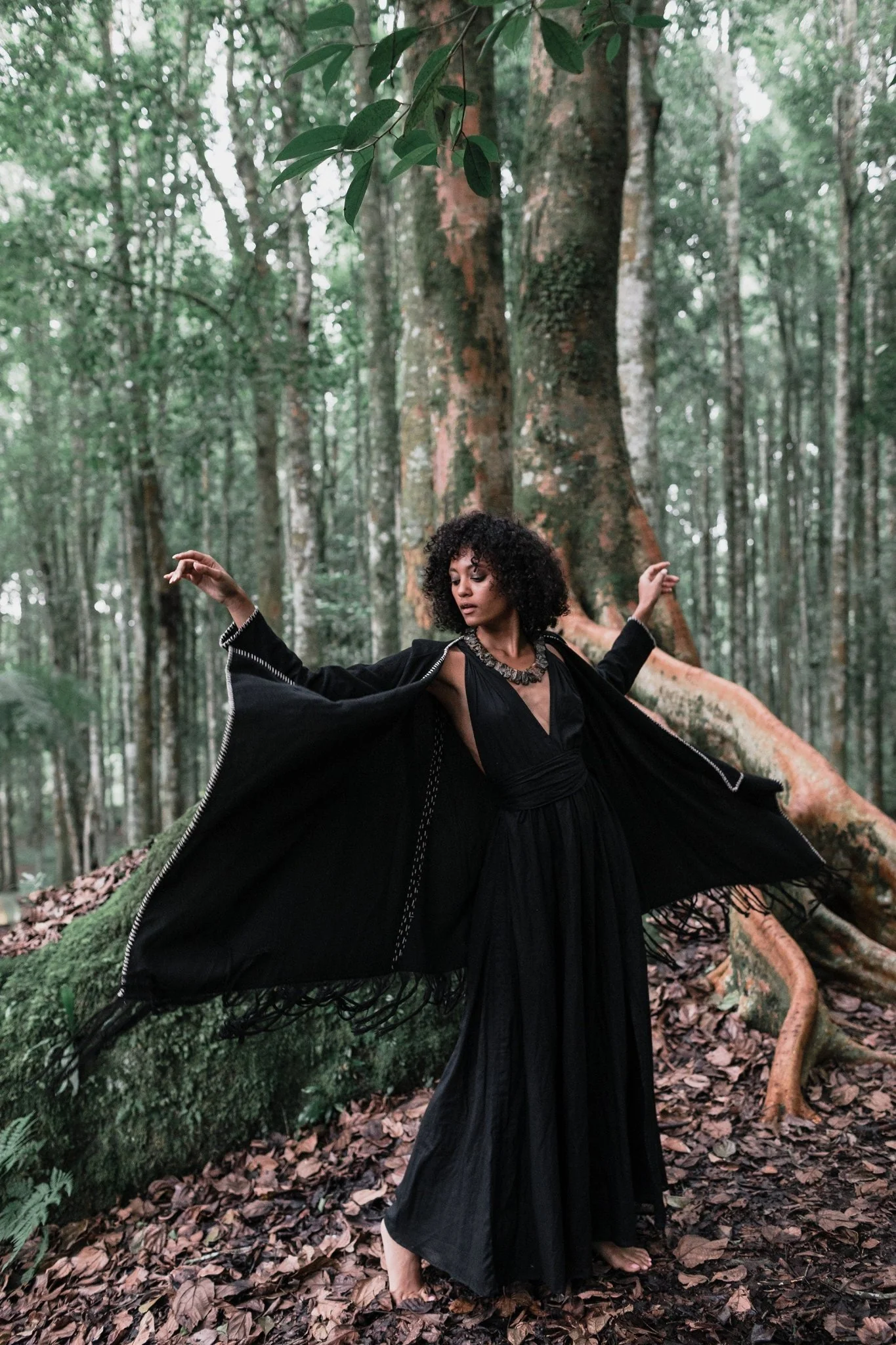 Bohemian Black Cardigan • Black Long Cotton Kimono Robe With Hand Embroidery - Image 9
