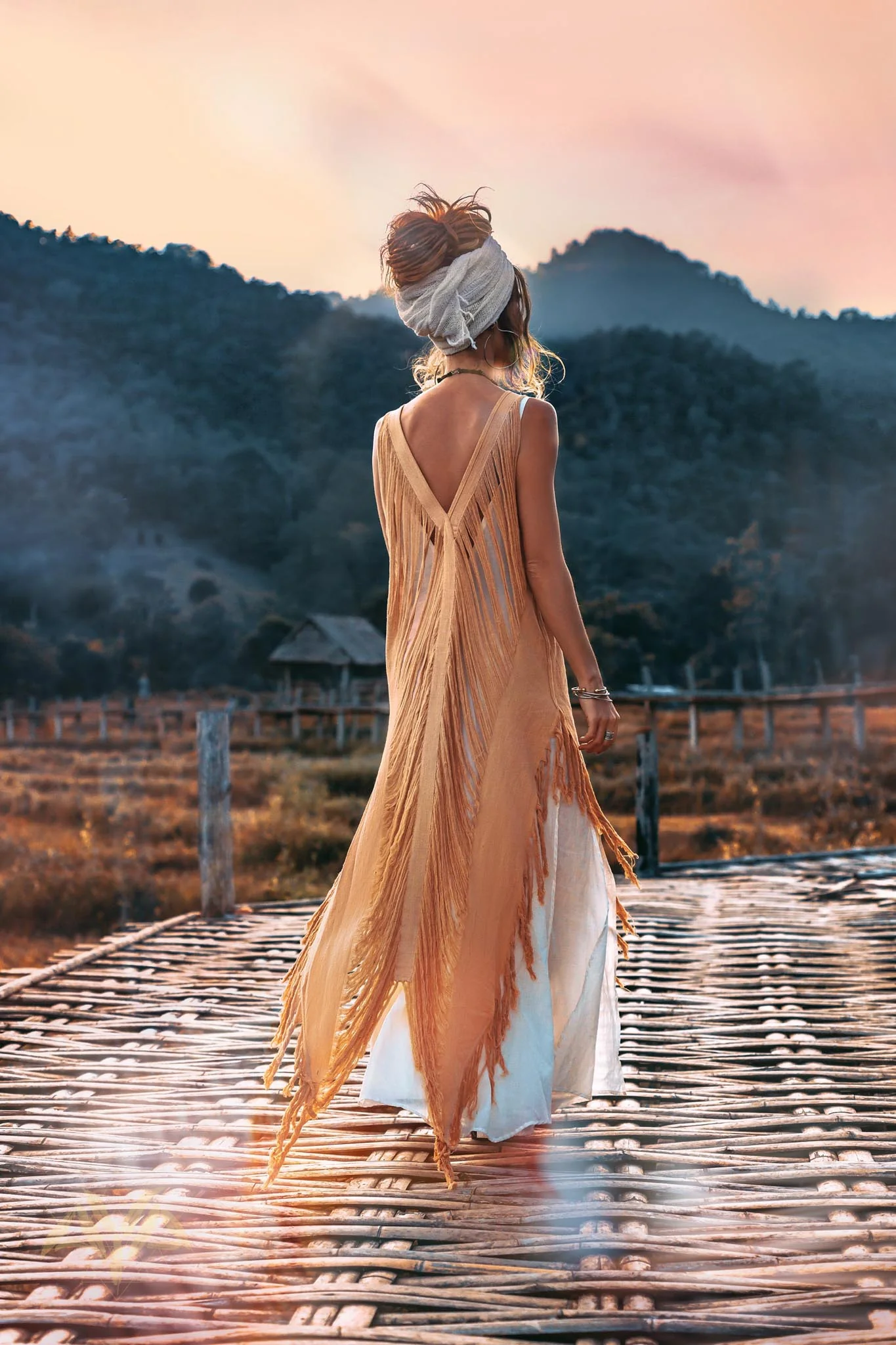 Beige Ochre Boho Handwoven Hand-Loomed Airy Dress - Image 4