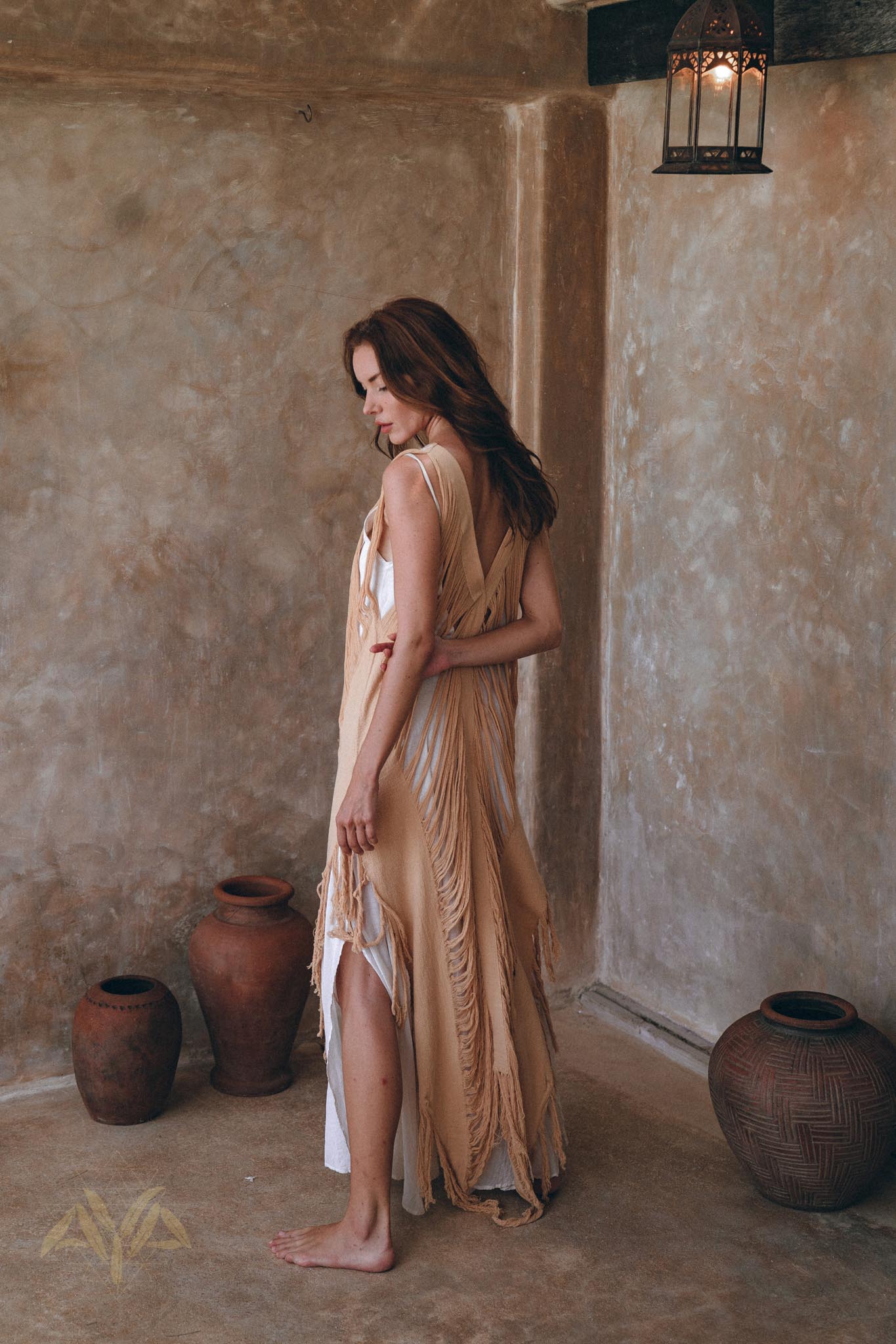 Beige Ochre Boho Handwoven Hand-Loomed Airy Dress - Image 9