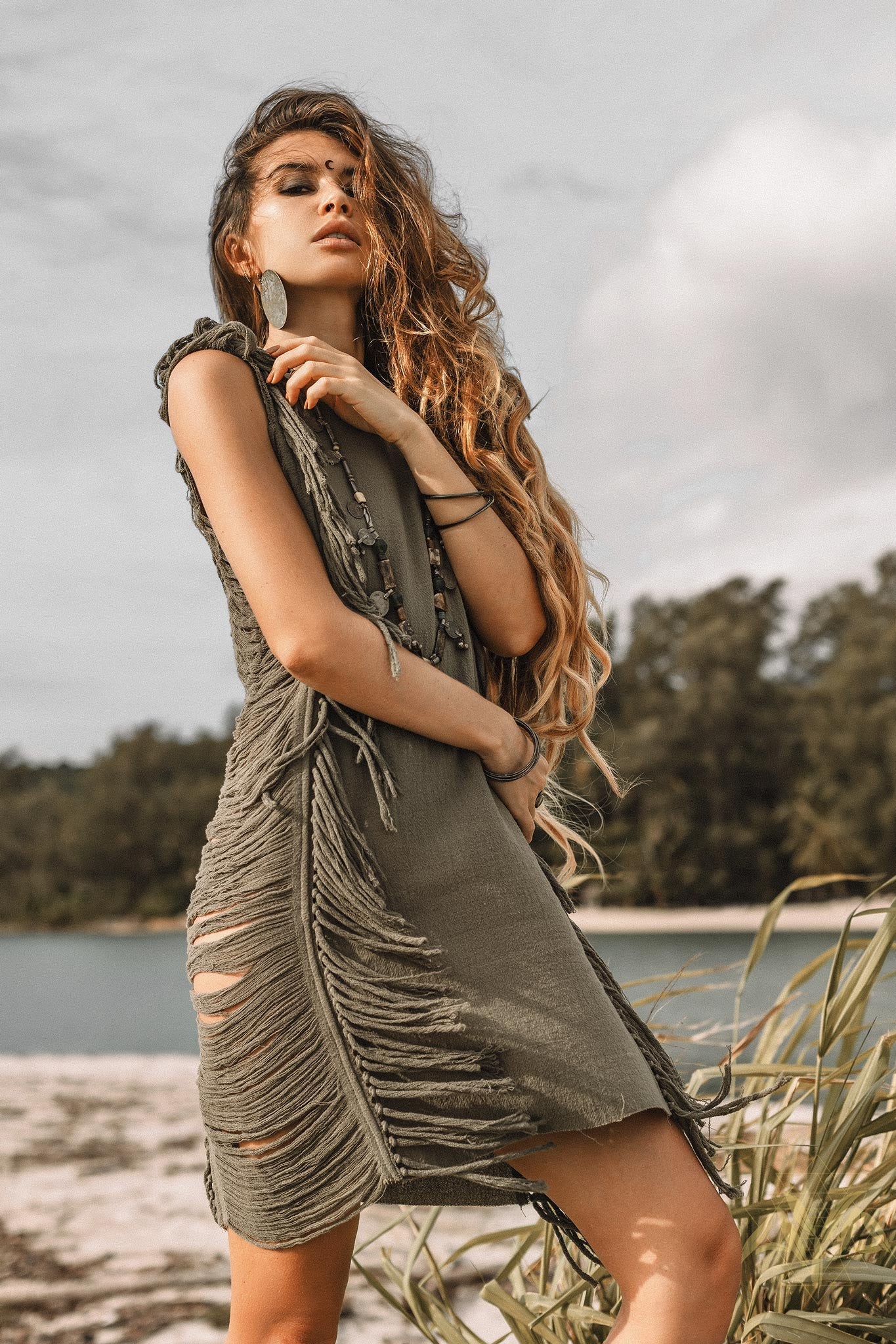 Boho Open Sides Dress • Dark Green Dress • Ladders Sides Mini Dress - Image 4