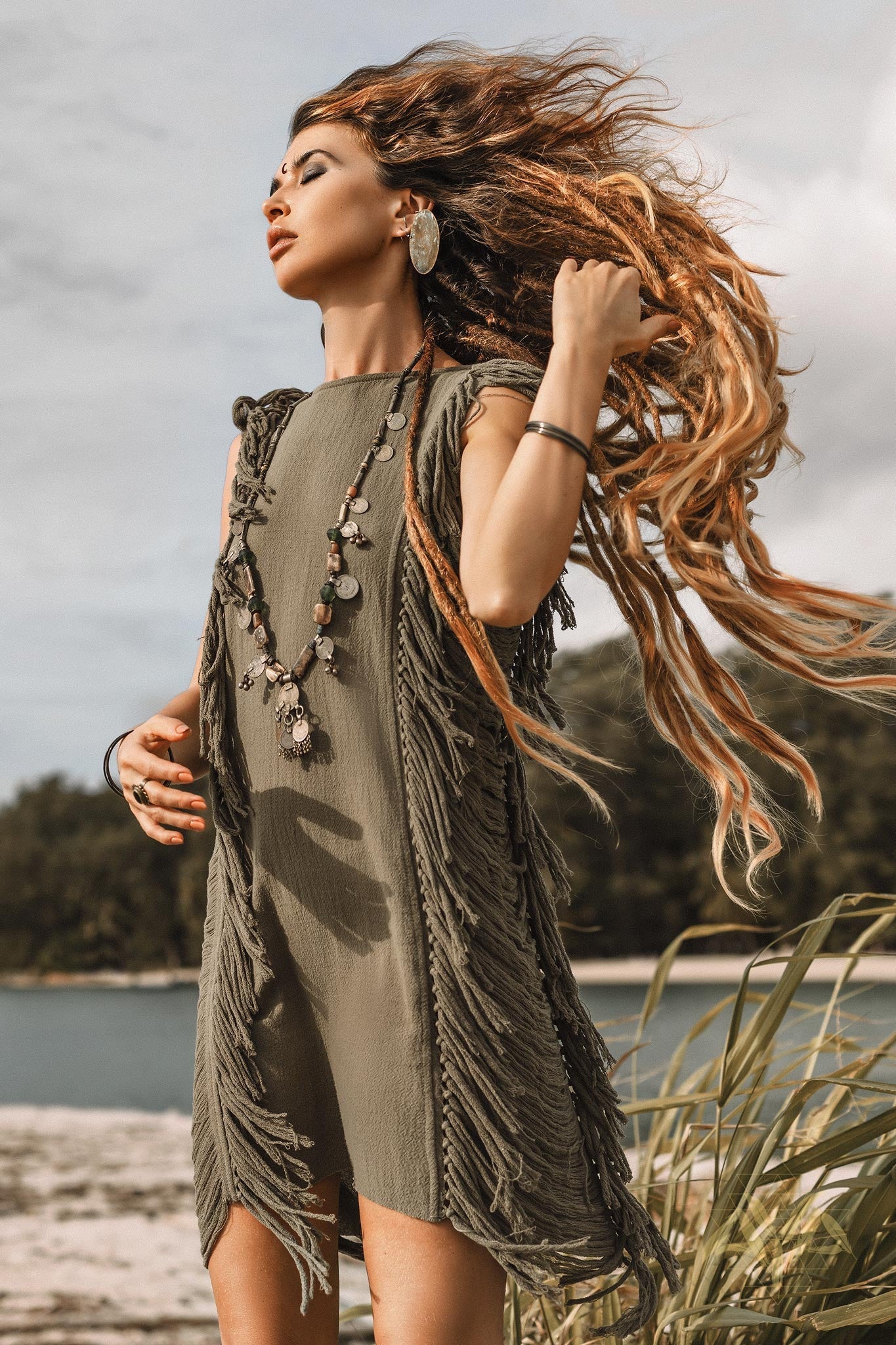 Boho Open Sides Dress • Dark Green Dress • Ladders Sides Mini Dress - Image 5