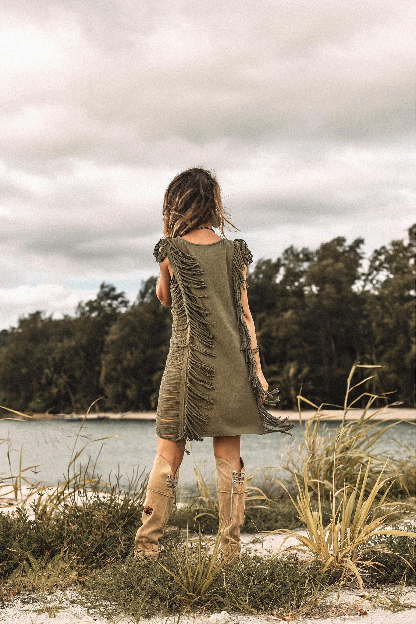 Boho Open Sides Dress • Dark Green Dress • Ladders Sides Mini Dress - Image 8