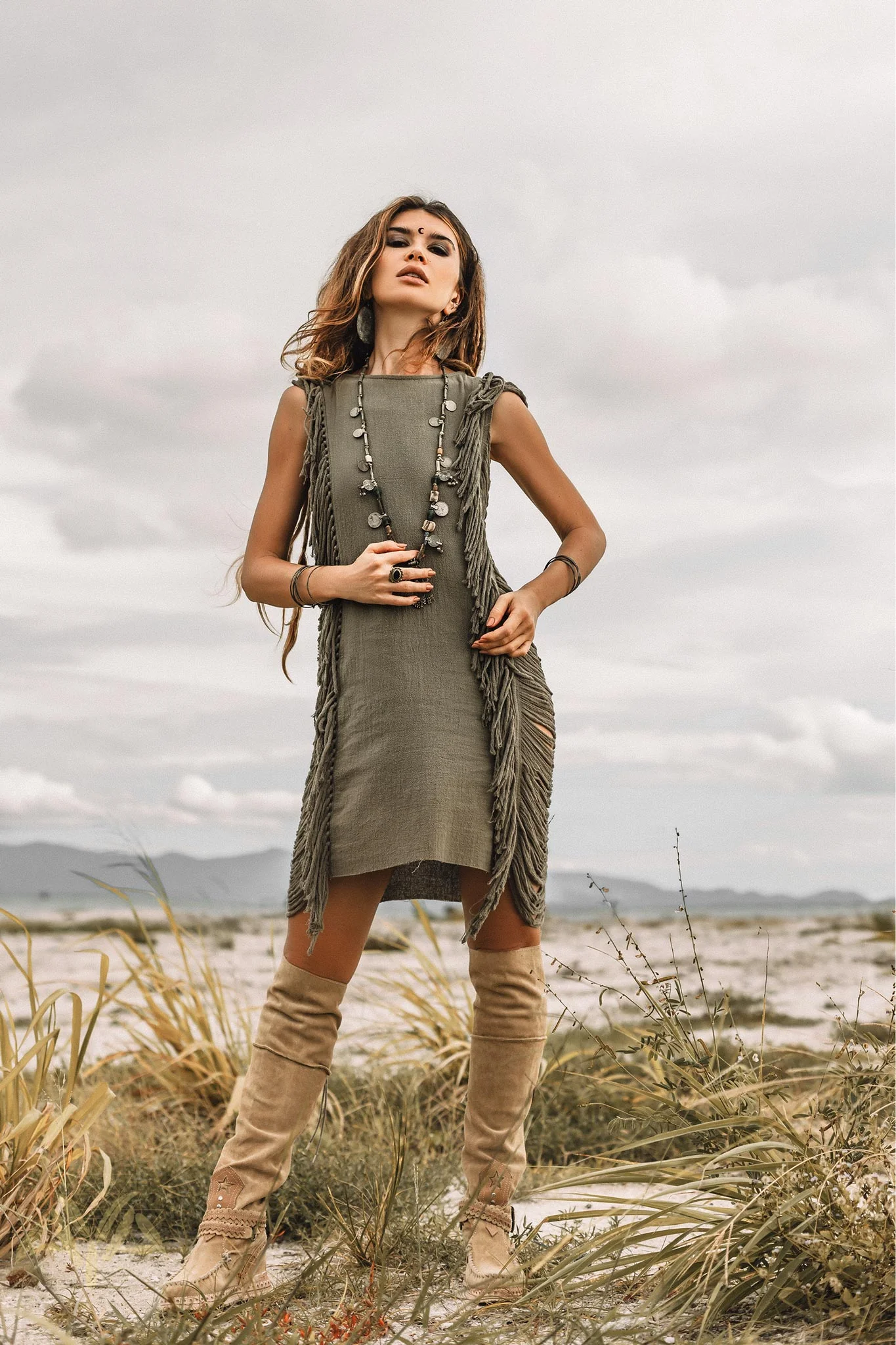 Boho Open Sides Dress • Dark Green Dress • Ladders Sides Mini Dress - Image 9