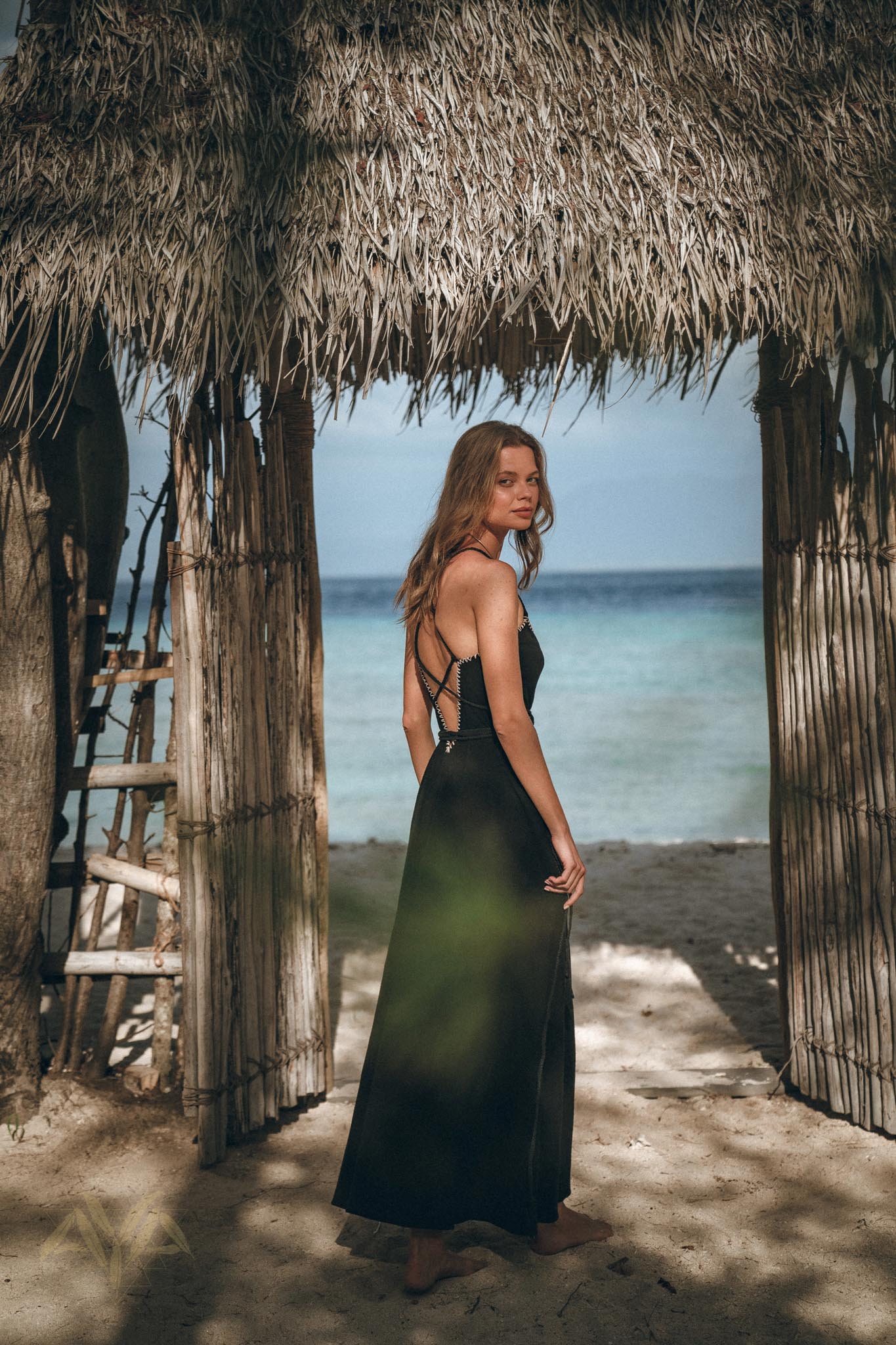 Black Cotton Slip Dress with Hand Embroidery - Image 2