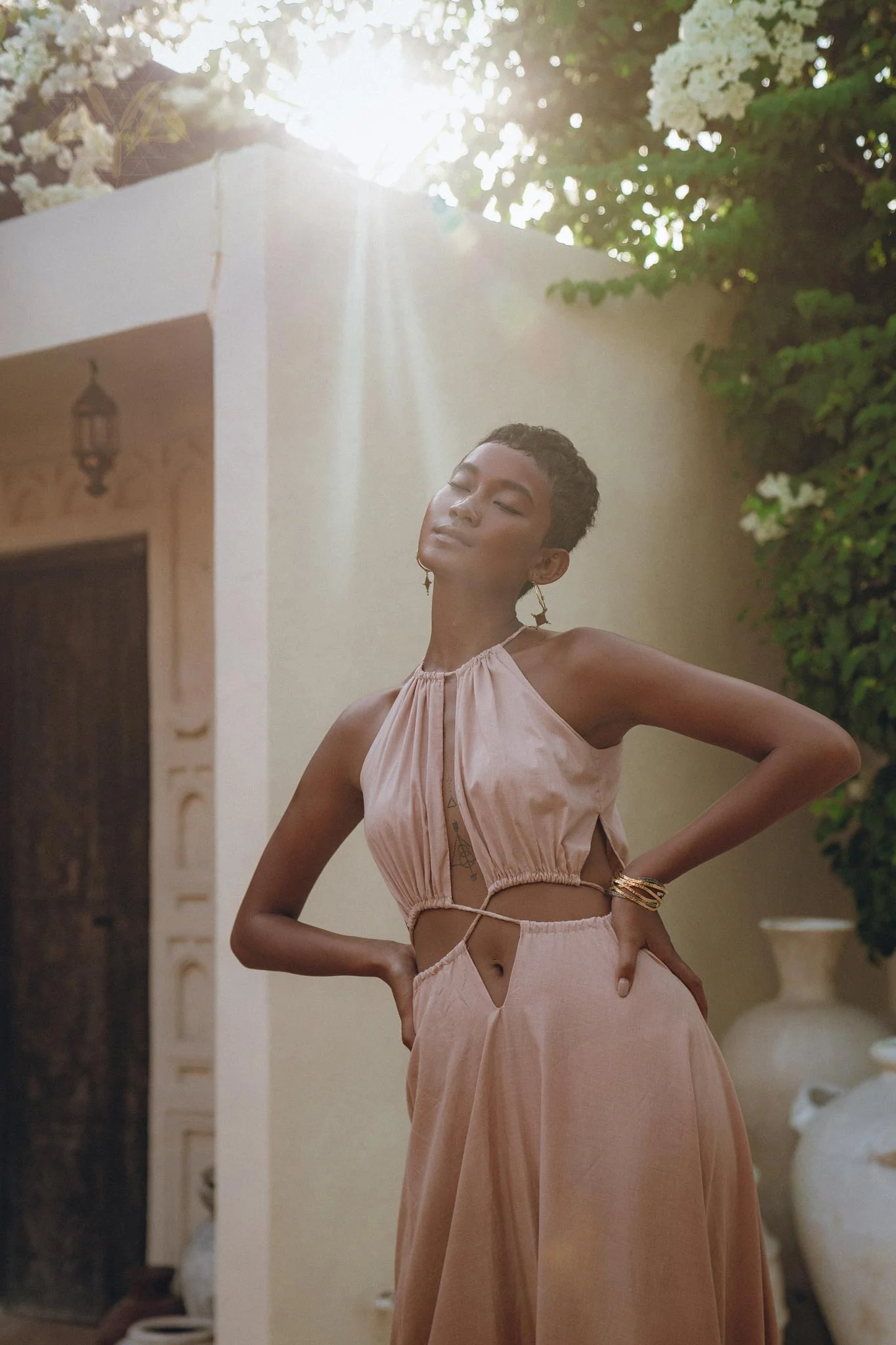 Dusty Pink Maxi Adjustable Dress • Open Back Sides Belly Dress - Image 9