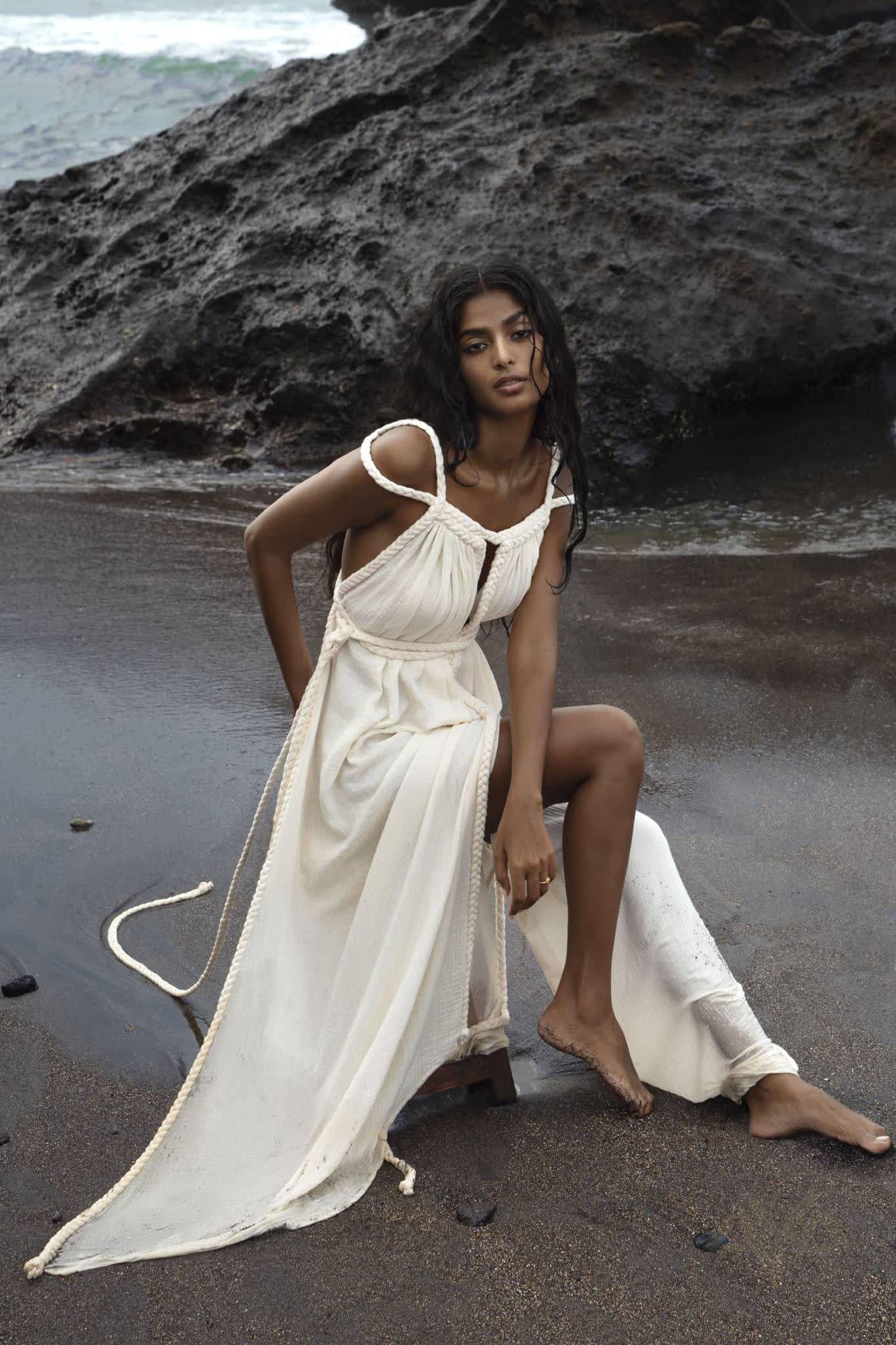 Off-White Greek Goddess Boho Wedding Dress - Image 9