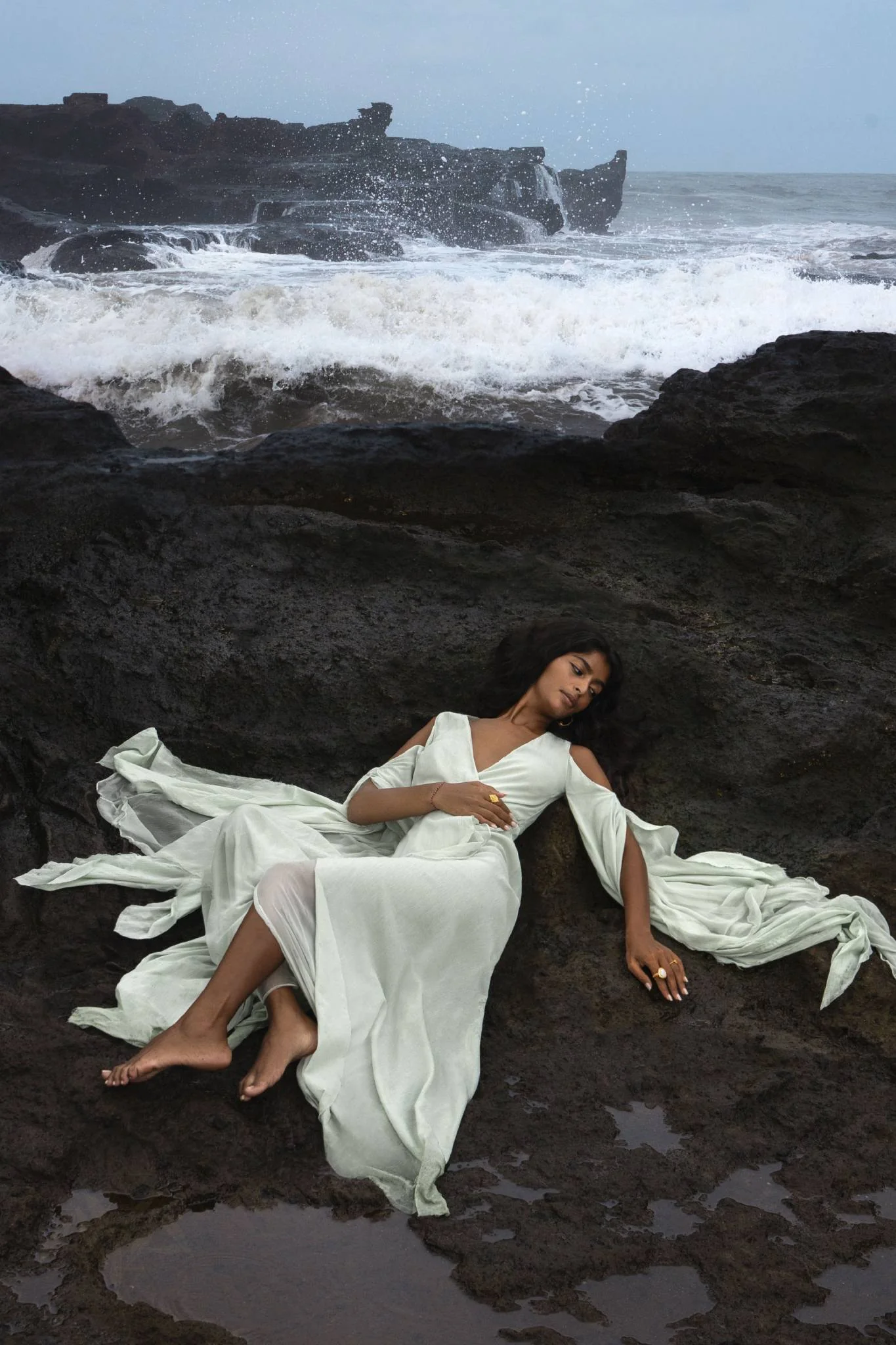 Ice Blue Makosh Wedding Dress | Silk & Crinkle Cotton Boho Gown - Image 5